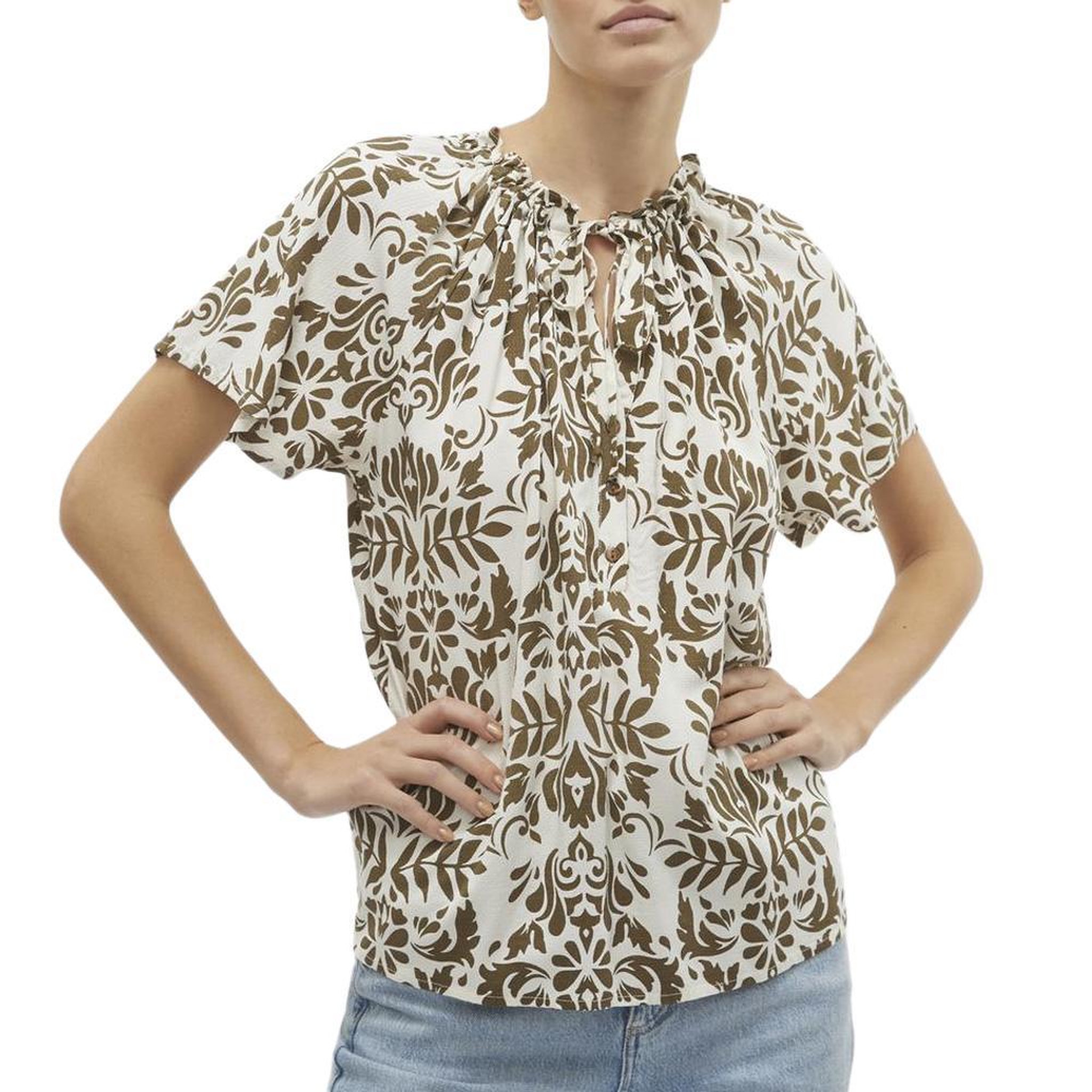 Voir la diapositive 1 : Vero Moda Blouse Blanche/Camel Femme Vero Moda Mima
