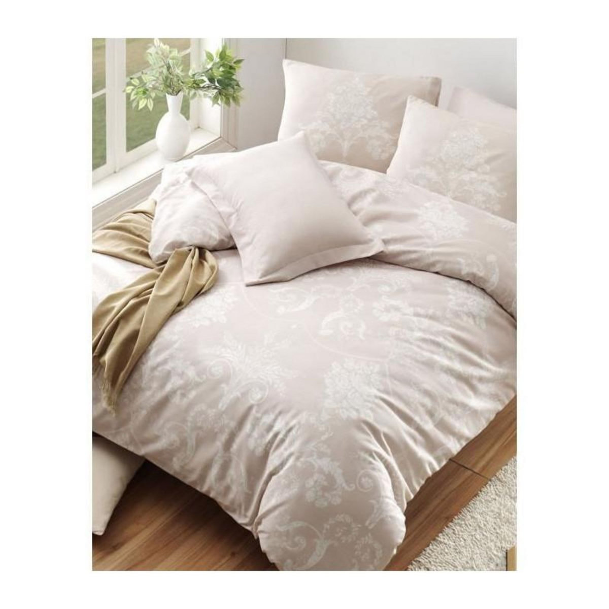 GENERIQUE Parure de lit - 1 housse de couette 220 x 240 cm + 2 taies d'oreiller 60 x 60 cm - 65% coton, 35% polyester - Vison
