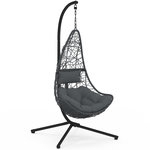 ID MARKET Fauteuil demi-lune suspendu ajouré effet rotin gris avec coussin gris