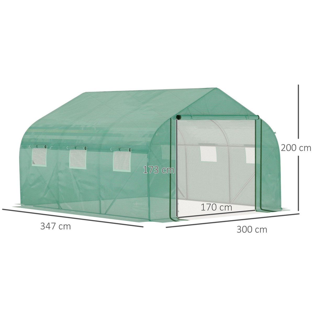 OUTSUNNY Serre tunnel de jardin grande taille dim. 3,47L x 3l x 2H m - 6 fenêtres et porte zippée enroulable - acier galvanisé PE haute densité vert