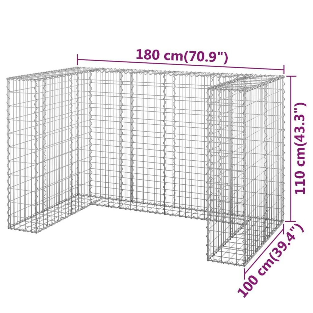 VIDAXL Mur en gabion pour poubelles Acier galvanise 180x100x110 cm
