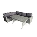 CONCEPT USINE Salon de jardin d'angle 6 places en résine tressée grise avec table TAHAA