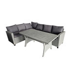 CONCEPT USINE Salon de jardin d'angle 6 places en résine tressée grise avec table TAHAA