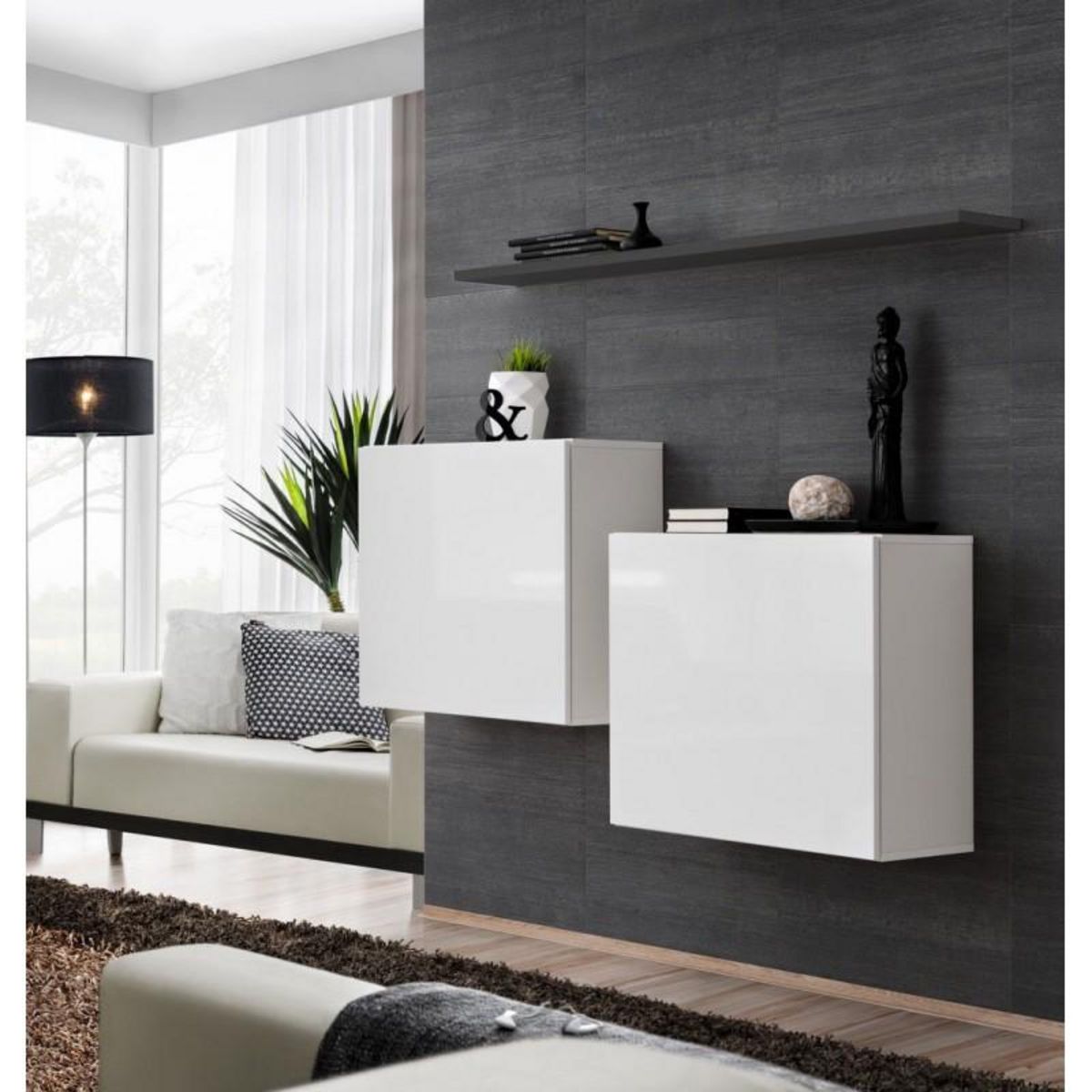 Paris Prix Lot de 2 Blocs & Étagère  Switch SBI  130cm Blanc & Gris