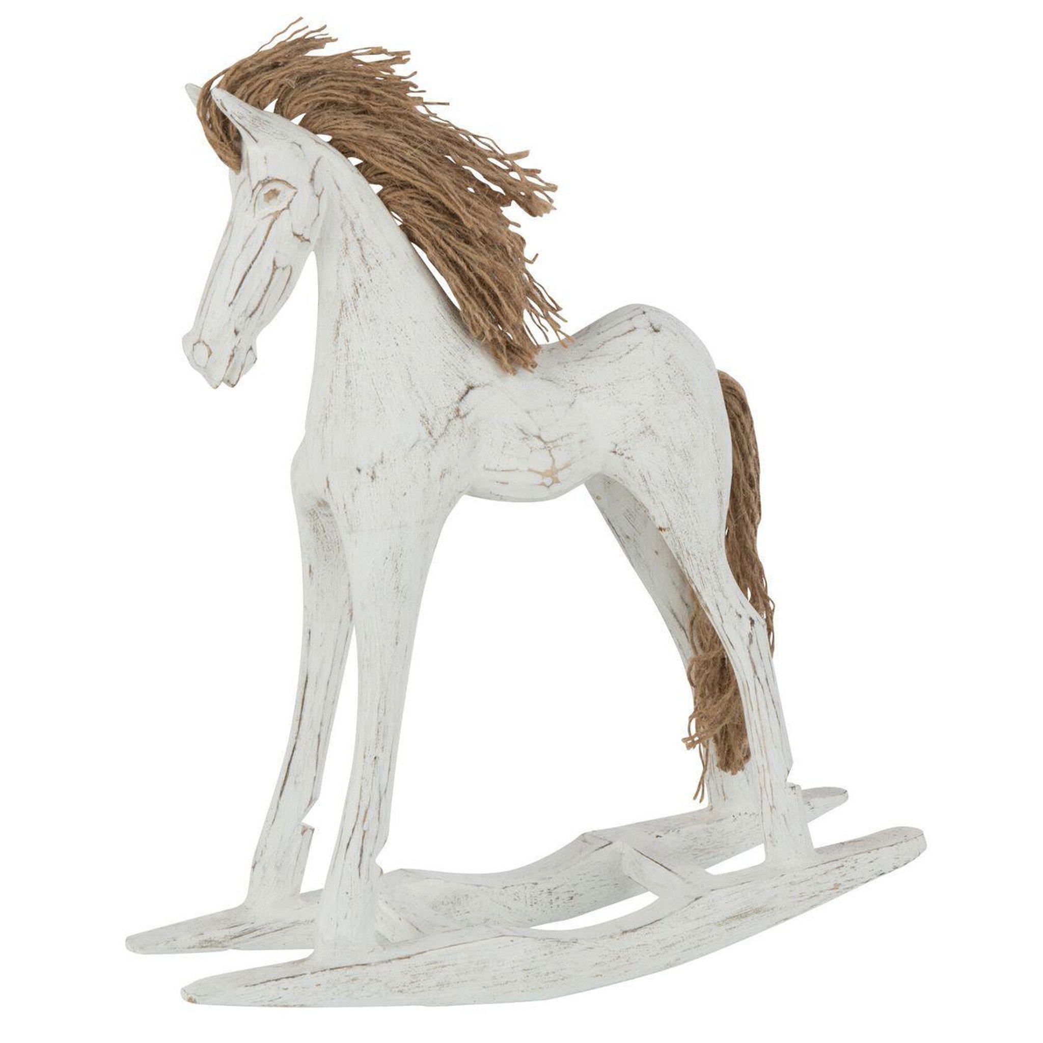 J-LINE Statuette déco en bois  cheval à bascule  35cm blanc