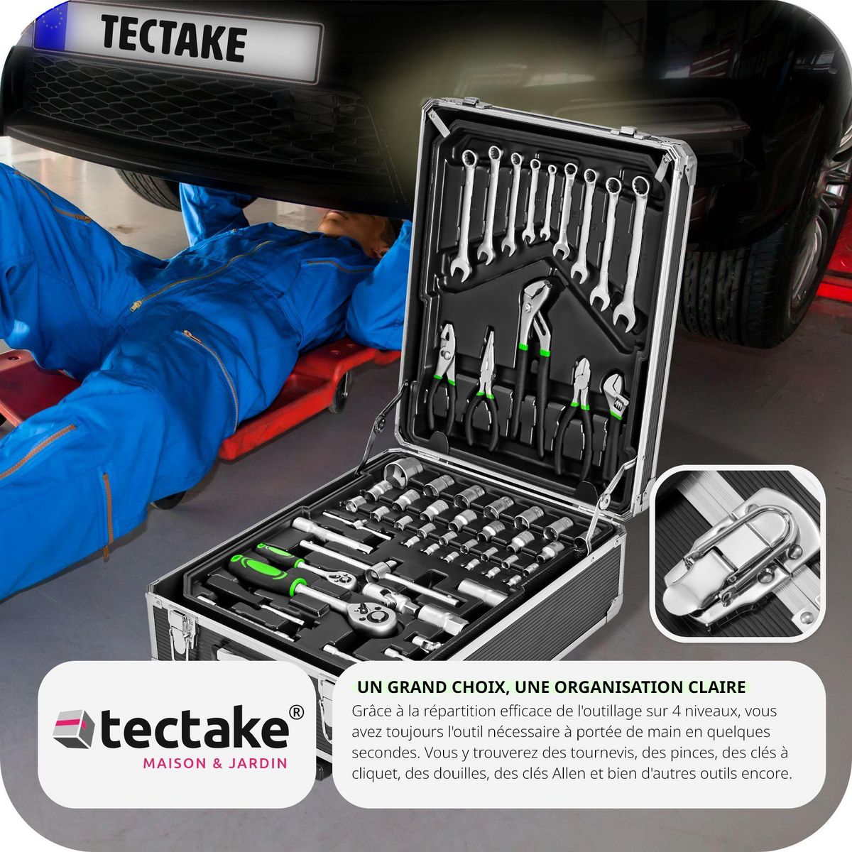 tectake Caisse à outils aluminium 1200 pièces noir