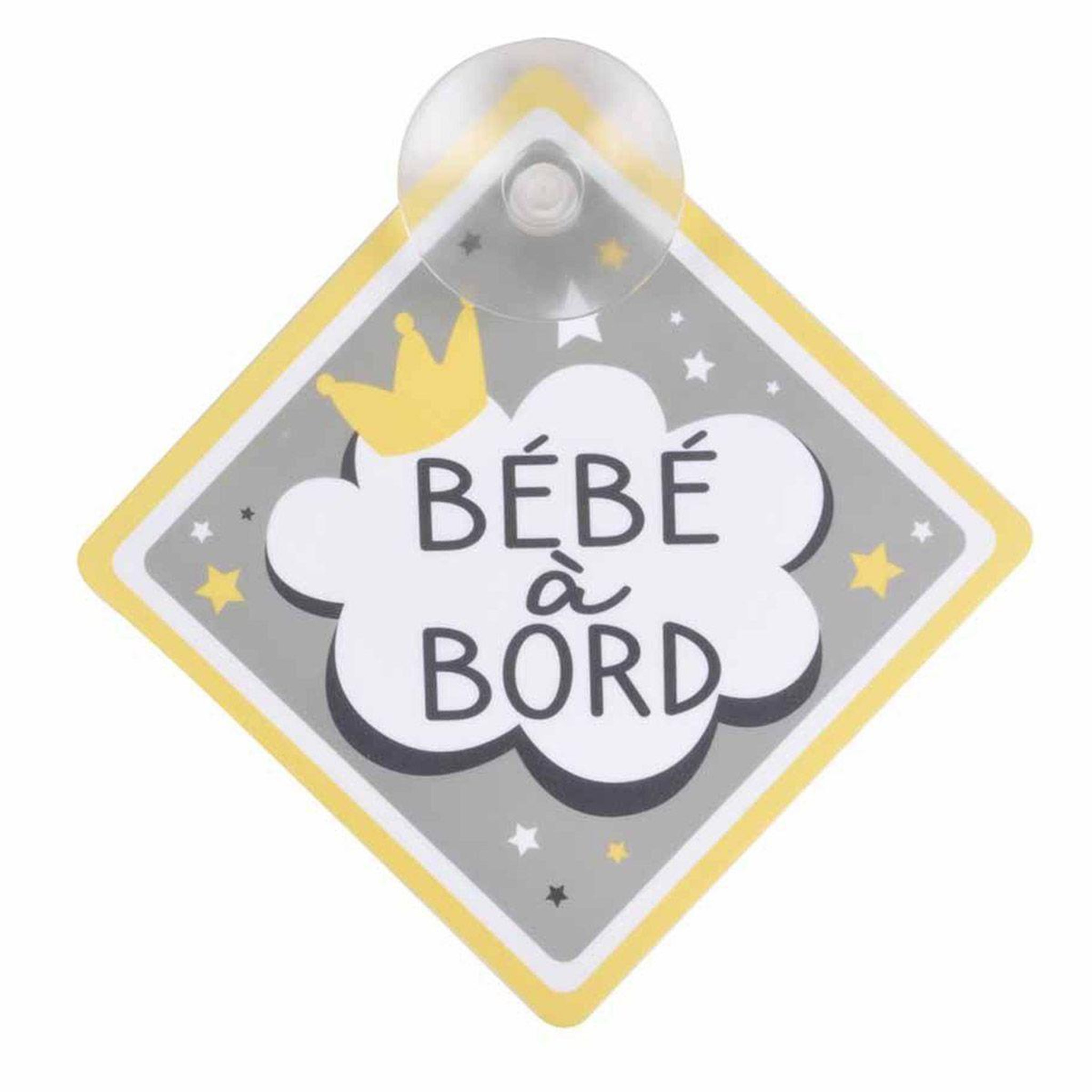 BEBE DOUCEUR Accroche pour Voiture  Bébé à Bord  12cm Gris