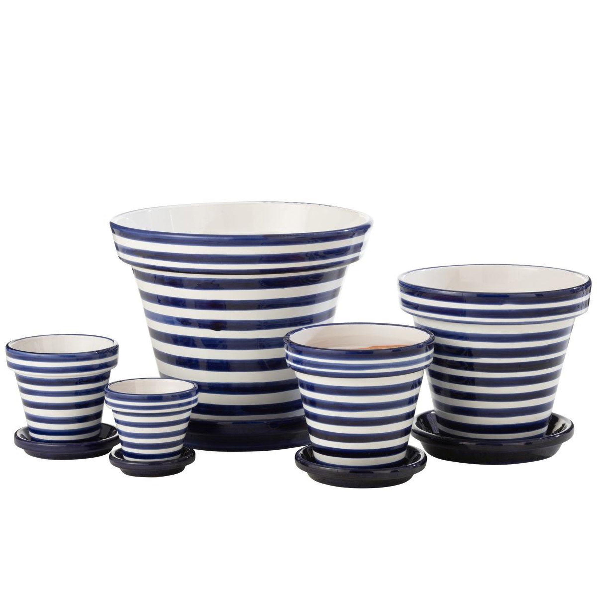 Voir la diapositive 3 : J-LINE Pot avec soucoupe en céramique  granada rayure  27cm bleu cobalt