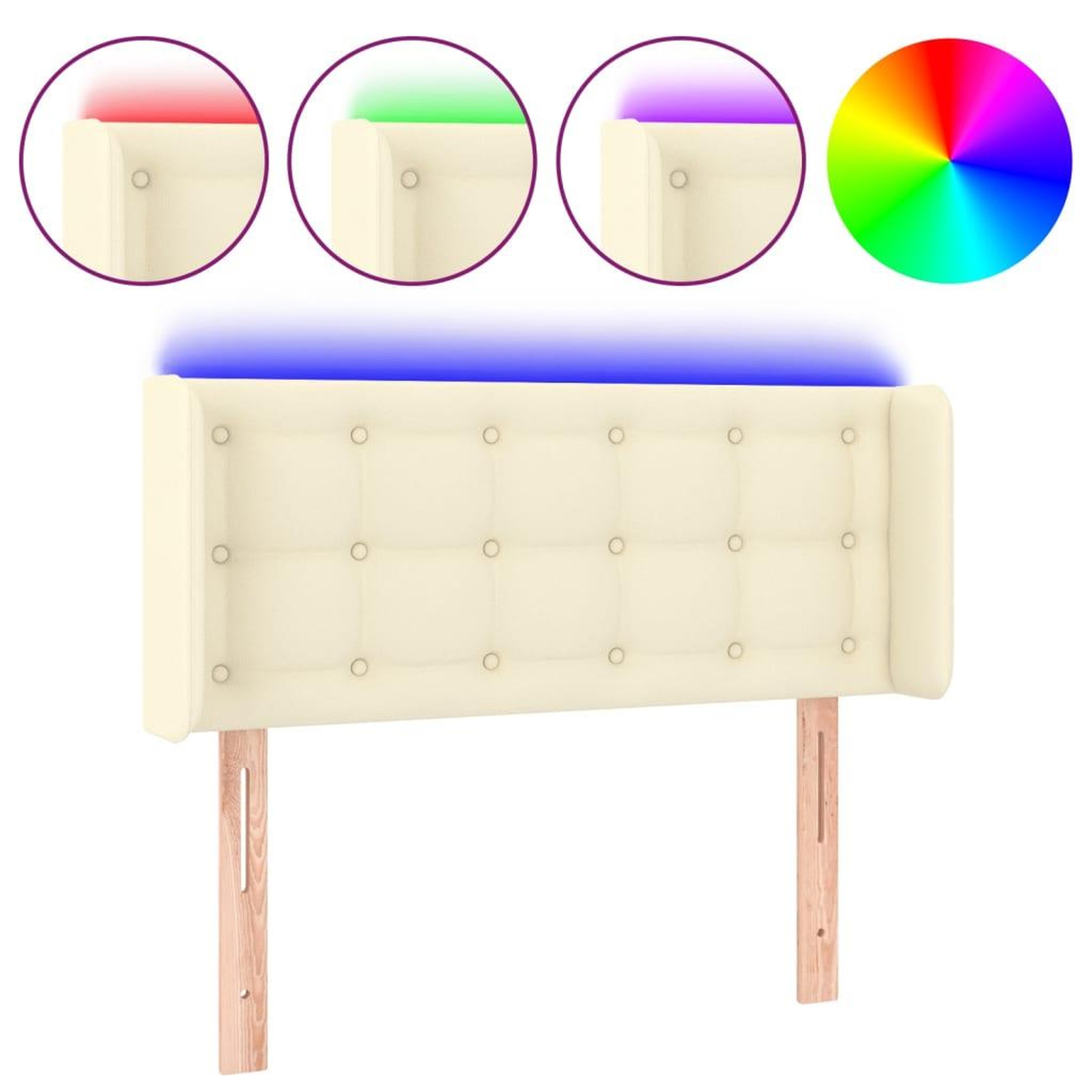 Voir la diapositive 2 : VIDAXL Tete de lit a LED Creme 103x16x78/88 cm Similicuir