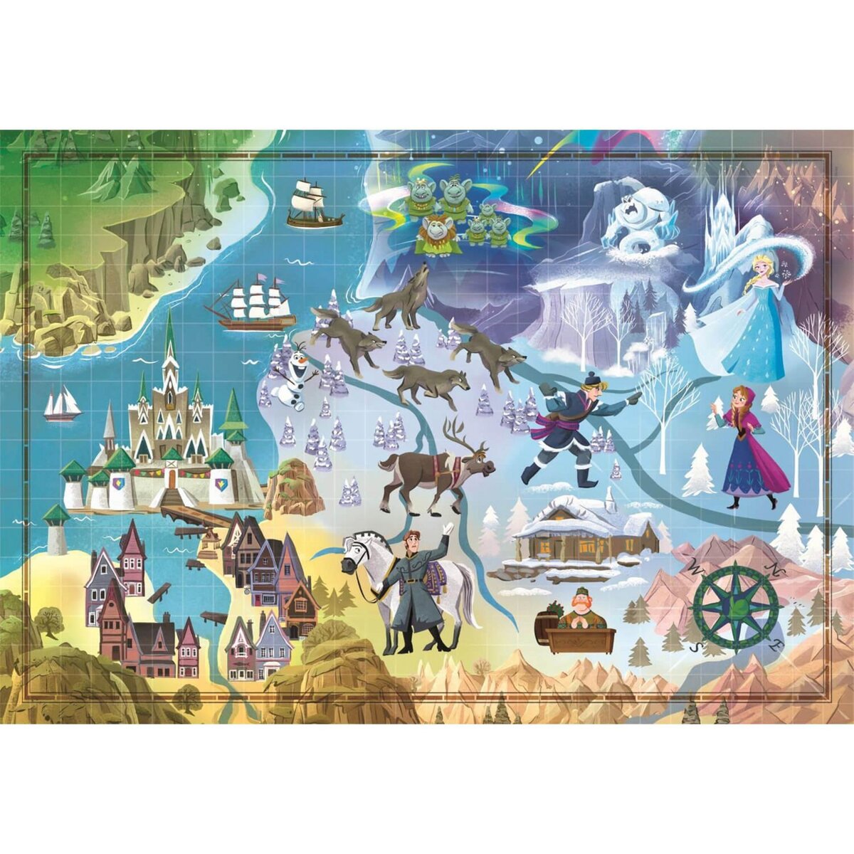 CLEMENTONI Puzzle 1000 pièces : Disney Story Maps : La Reine des Neiges
