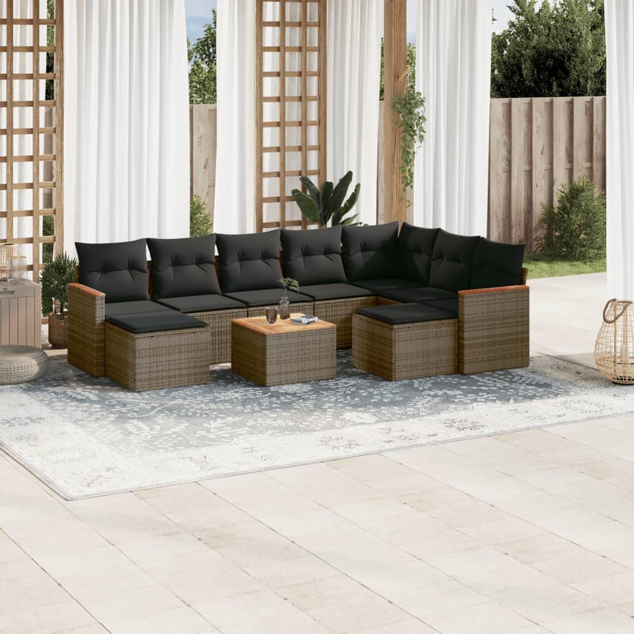 VIDAXL Salon de jardin avec coussins 10 pcs gris resine tressee