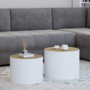 Voir la diapositive 2 : ID MARKET Lot de 2 tables basses cylindres gigognes GALIA bois et blanc