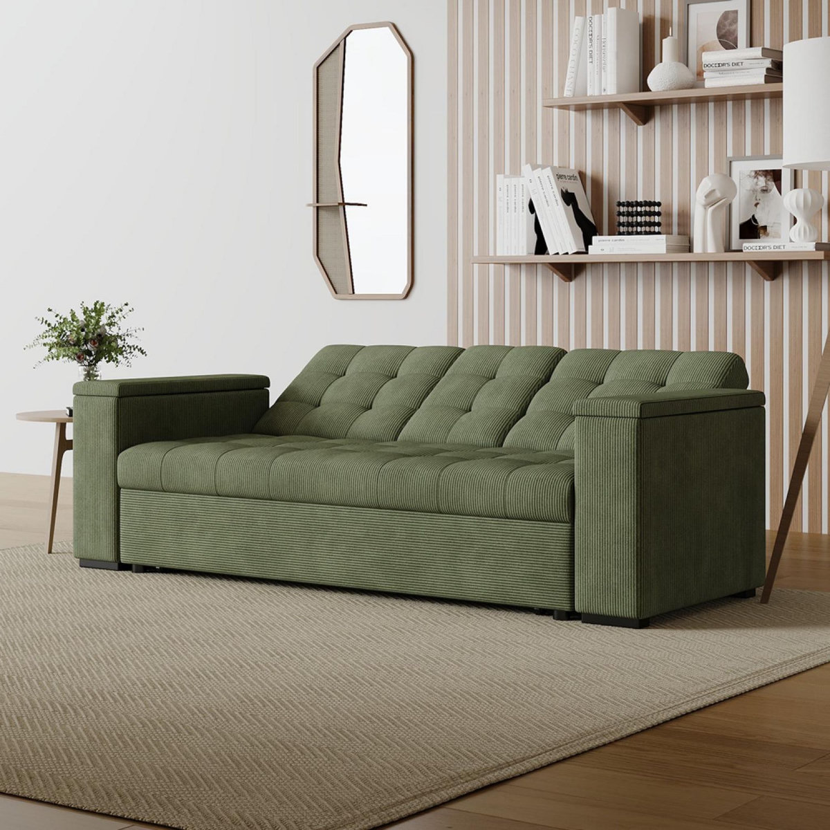 CONCEPT USINE Canapé 3 places convertible vert velours côtelé NOHO