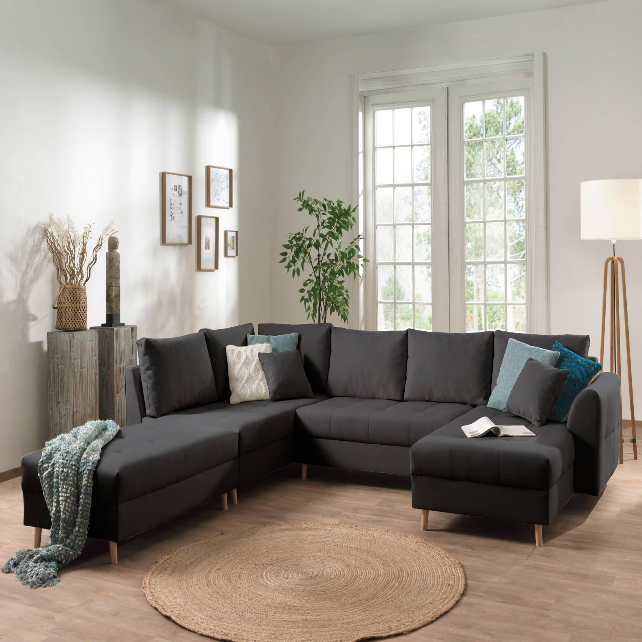 Voir la diapositive 4 : LISA DESIGN Rune - canapé panoramique avec pouf d'appoint - 7 places - style scandinave - gauche