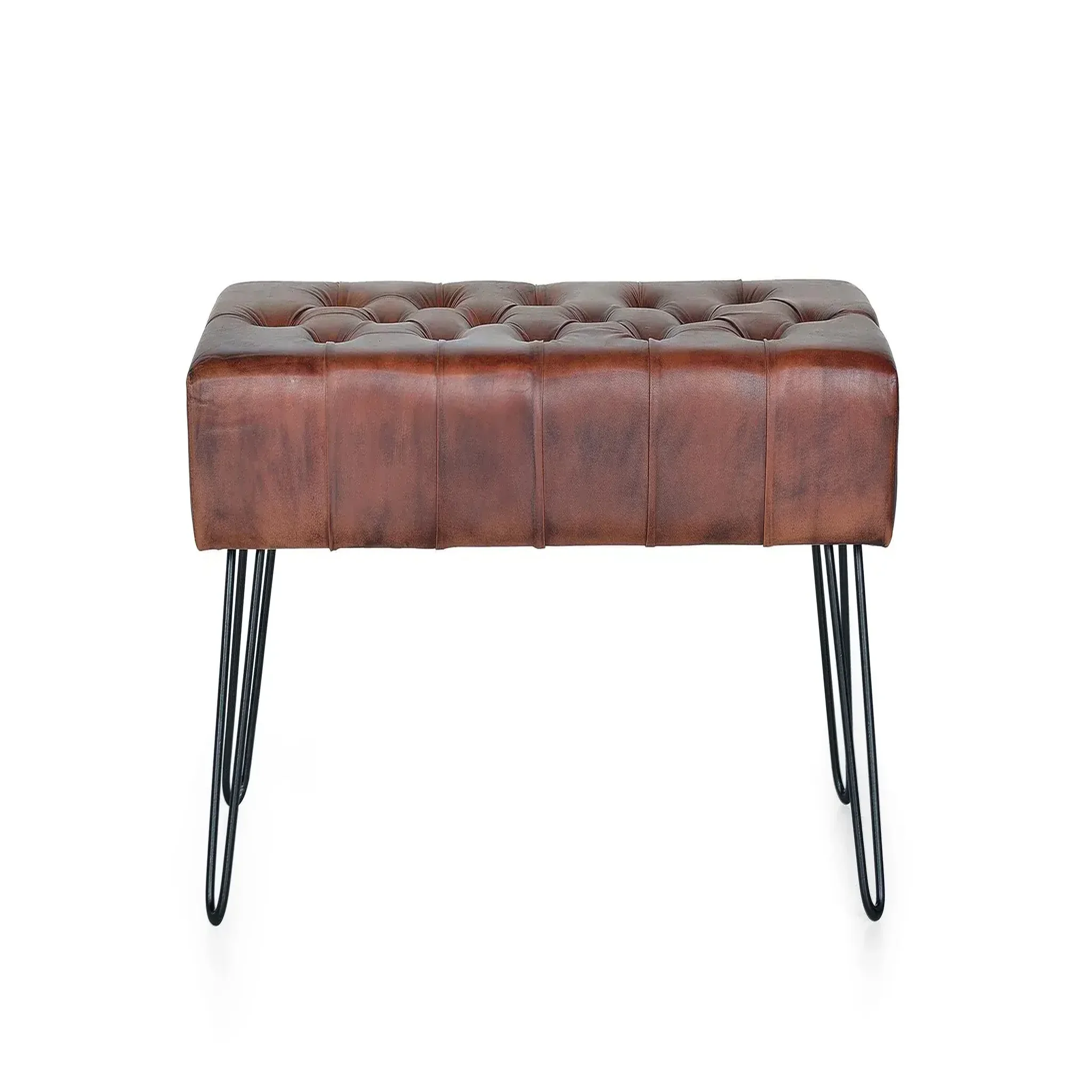 GINER Y COLOMER SL Banc en cuir de chèvre 96 cm style industriel moderne
