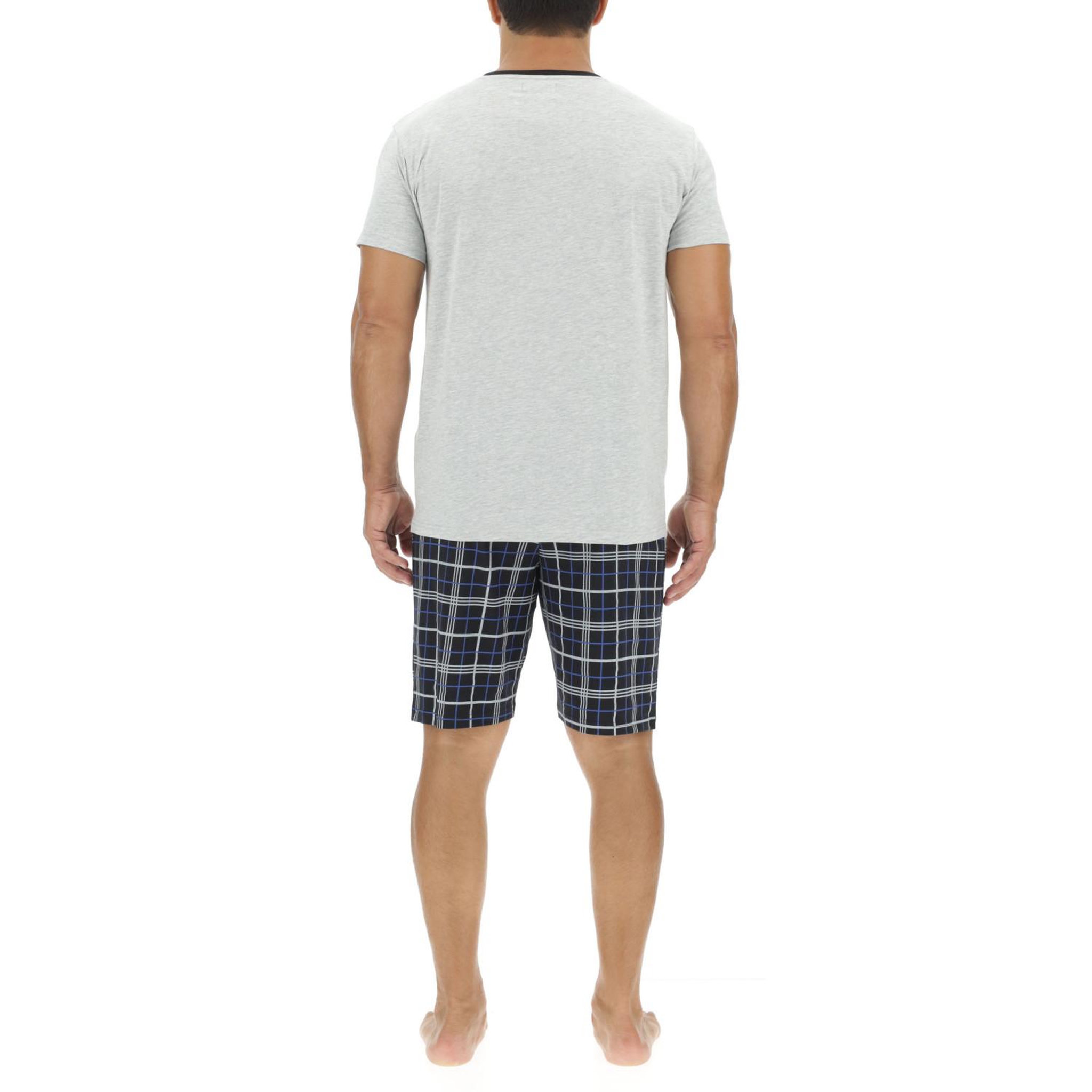 Voir la diapositive 2 : PIERRE CARDIN Ensemble pyjama court homme en coton à carreaux et logo poitrine