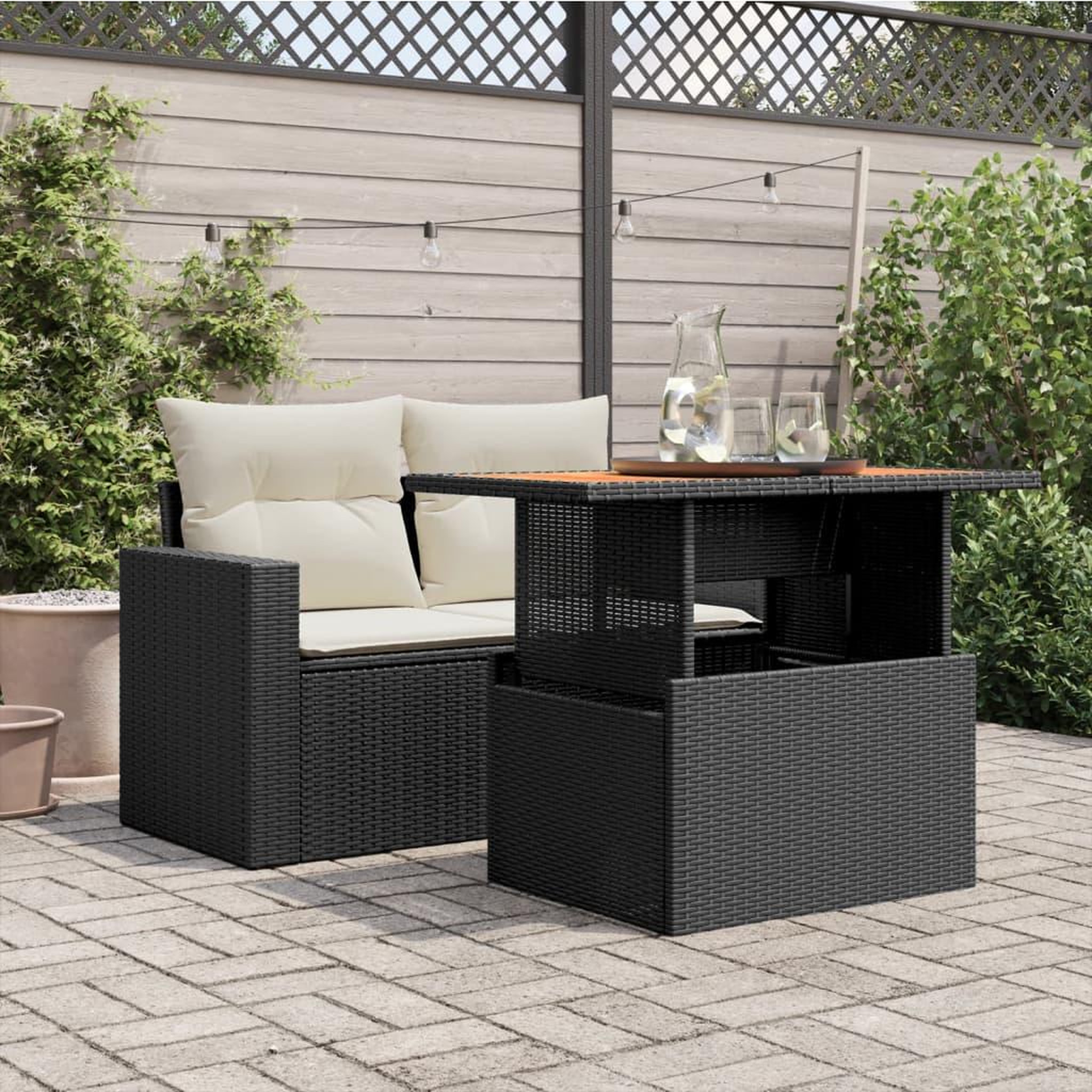 Voir la diapositive 3 : VIDAXL Table de jardin noir 100x55x73 cm resine tressee et bois acacia