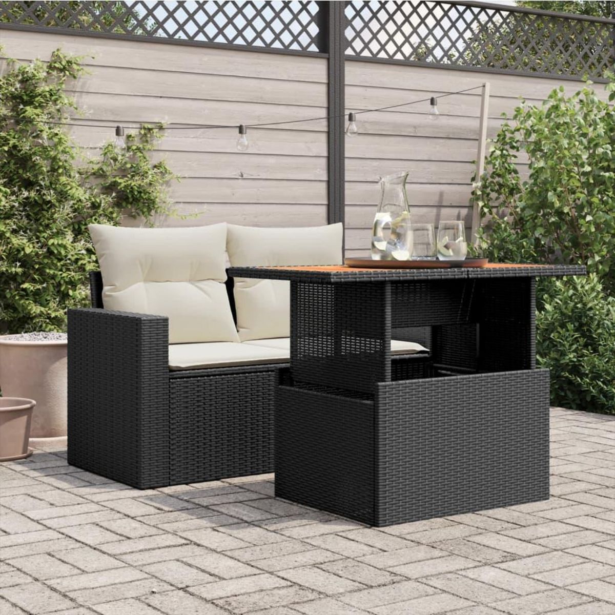 VIDAXL Table de jardin noir 100x55x73 cm resine tressee et bois acacia