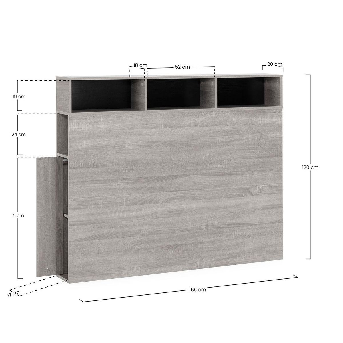 VS VENTA-STOCK Tête de lit Zeus 165 cm avec rangements chêne, 2 portes 9 trous