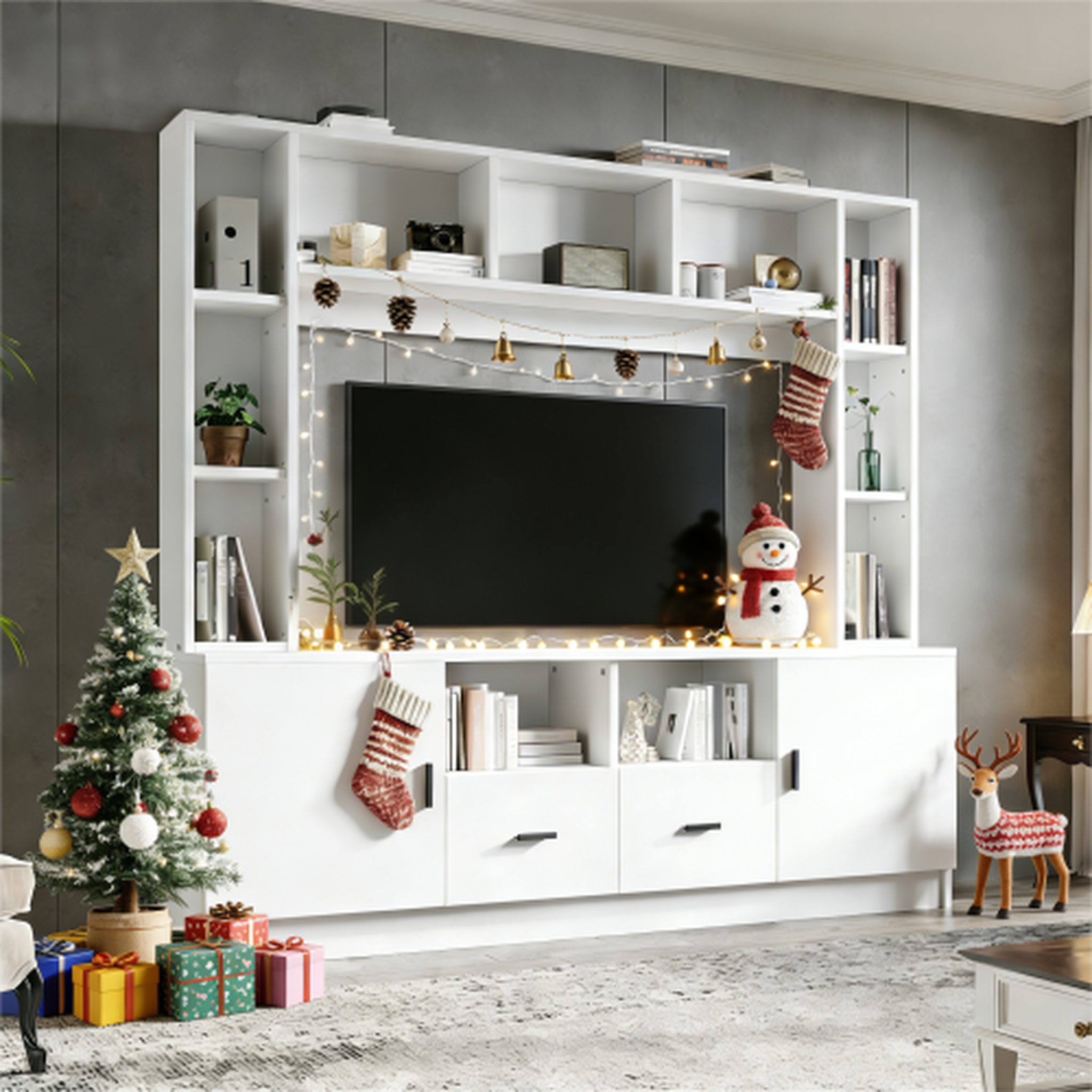 Voir la diapositive 2 : MERAX Meuble tv blanc 180 cm panneau de particules