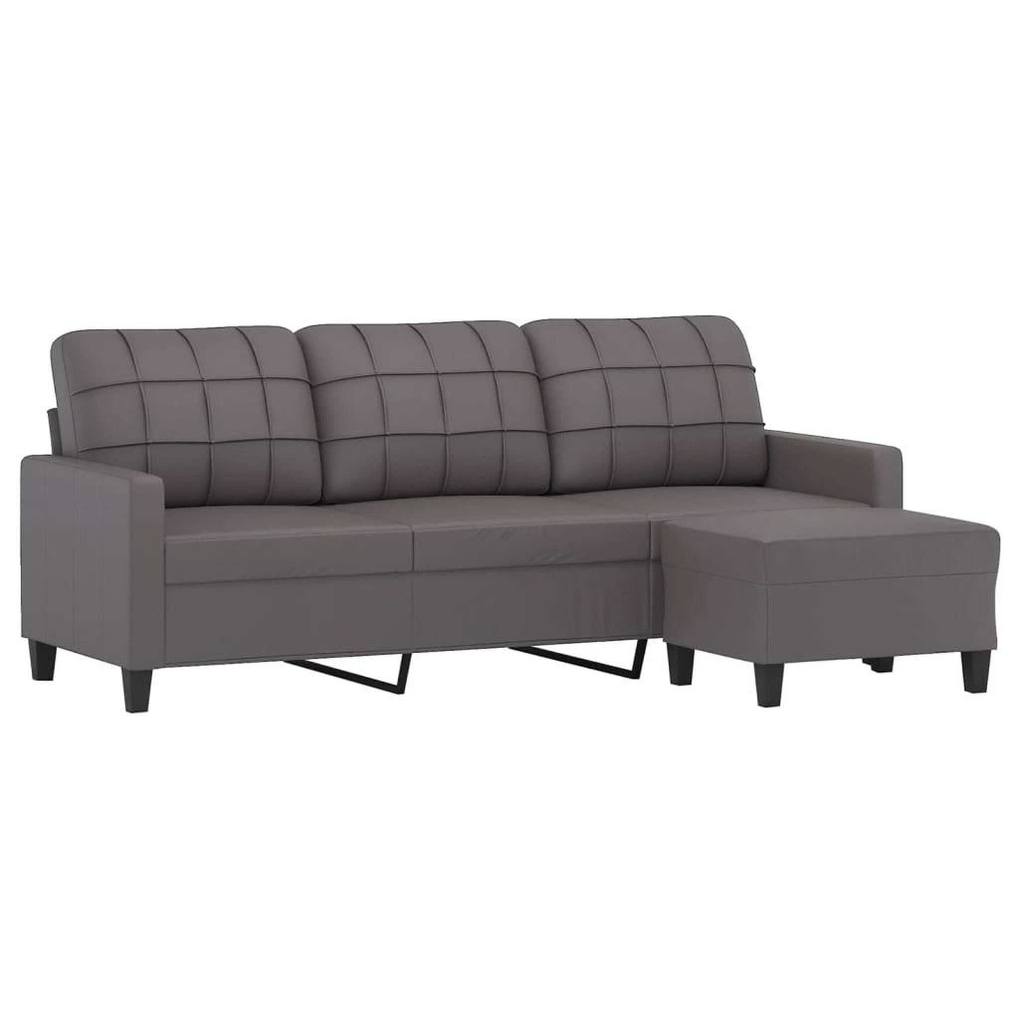 Voir la diapositive 3 : VIDAXL Canape a 3 places avec repose-pieds Gris 180 cm Similicuir