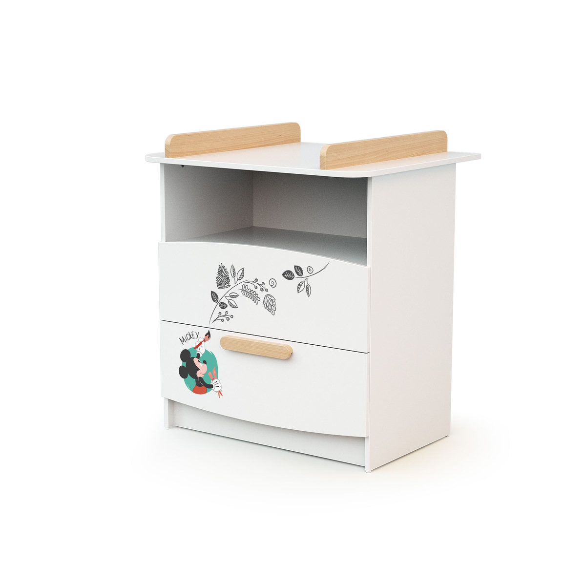 AT4 Commode à langer 2 tiroirs MICKEY DISNEY Blanc et Hêtre