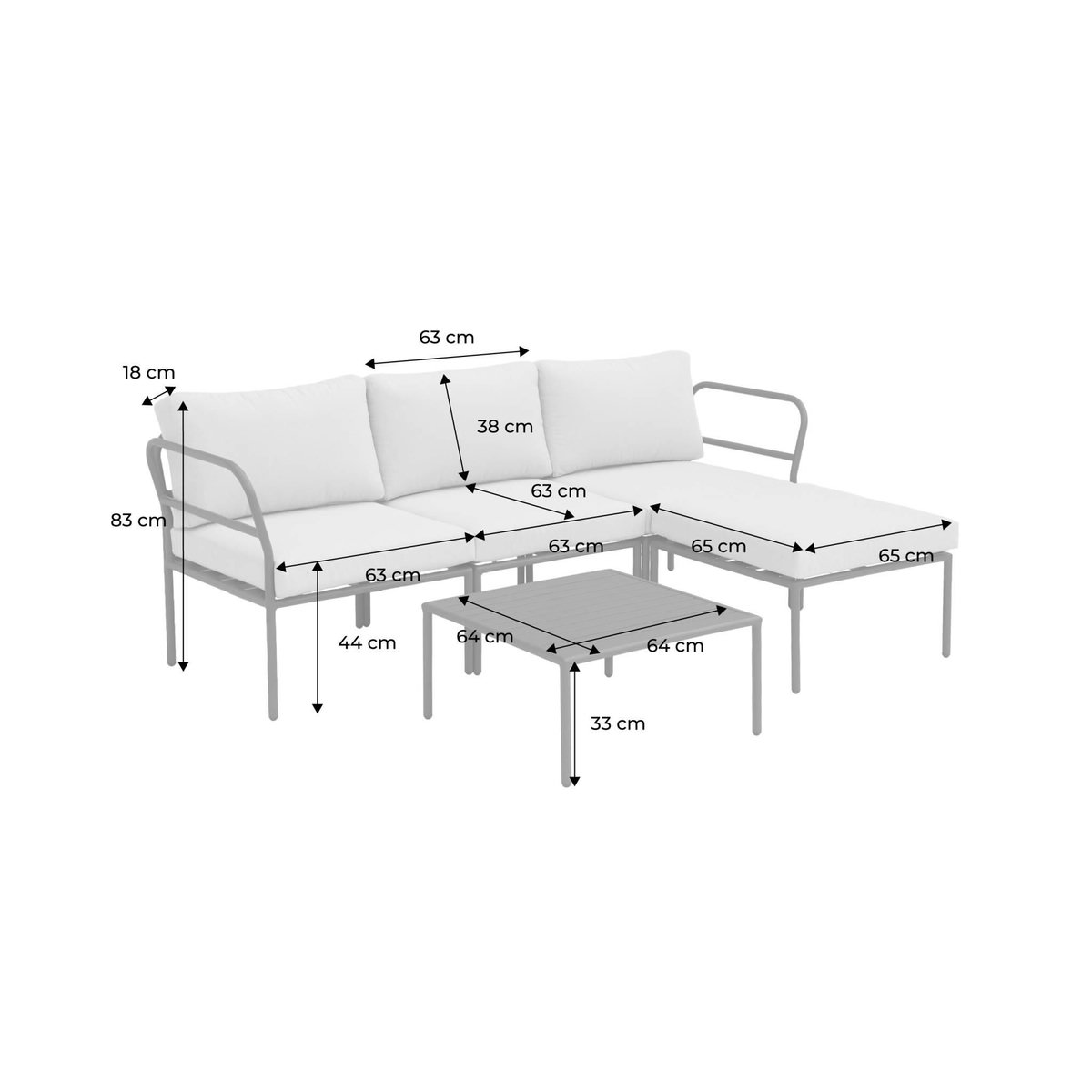 SWEEEK Salon de jardin modulable aluminium kaki et tissu beige 4 places - Arcadia