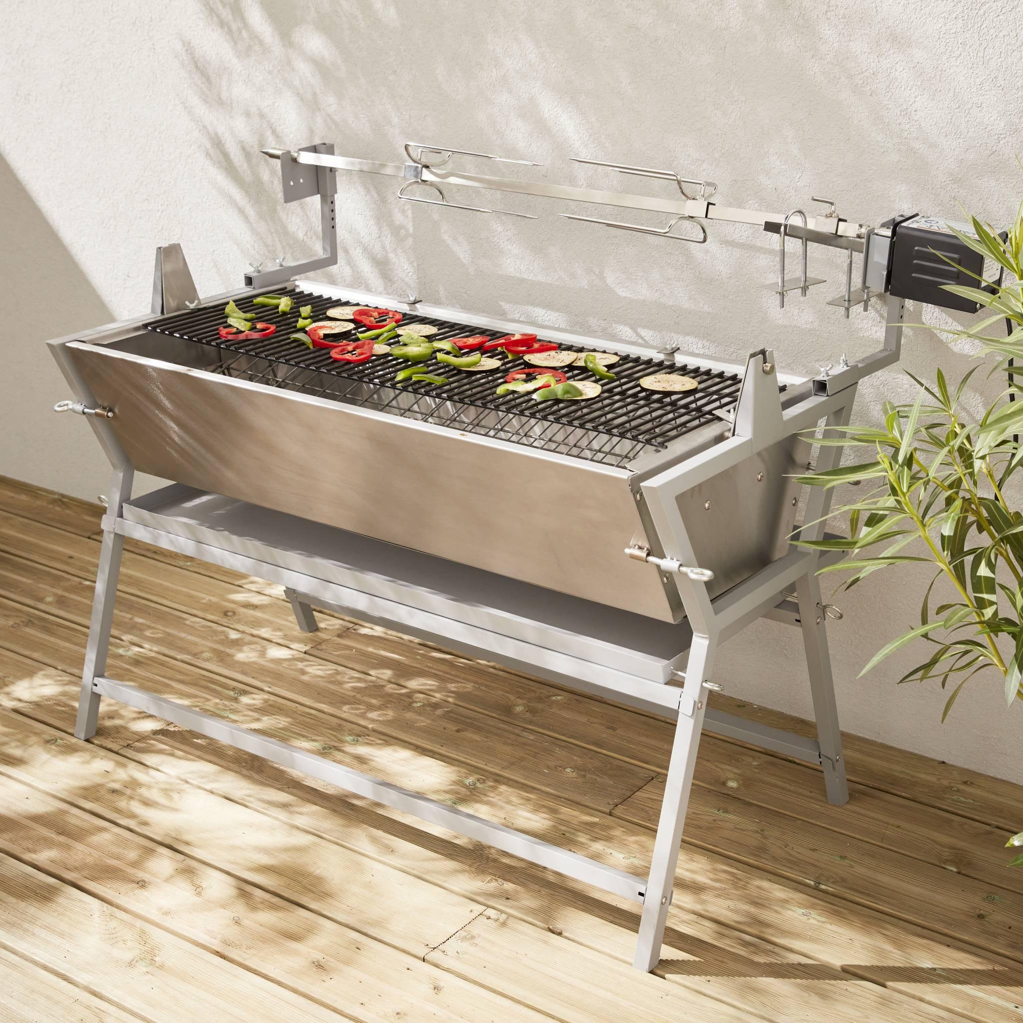 Voir la diapositive 2 : SWEEEK Rôtissoire électrique inclinable -  Mathurin Inox - Tournebroche. barbecue au charbon de bois à moteur pour grillades réceptions