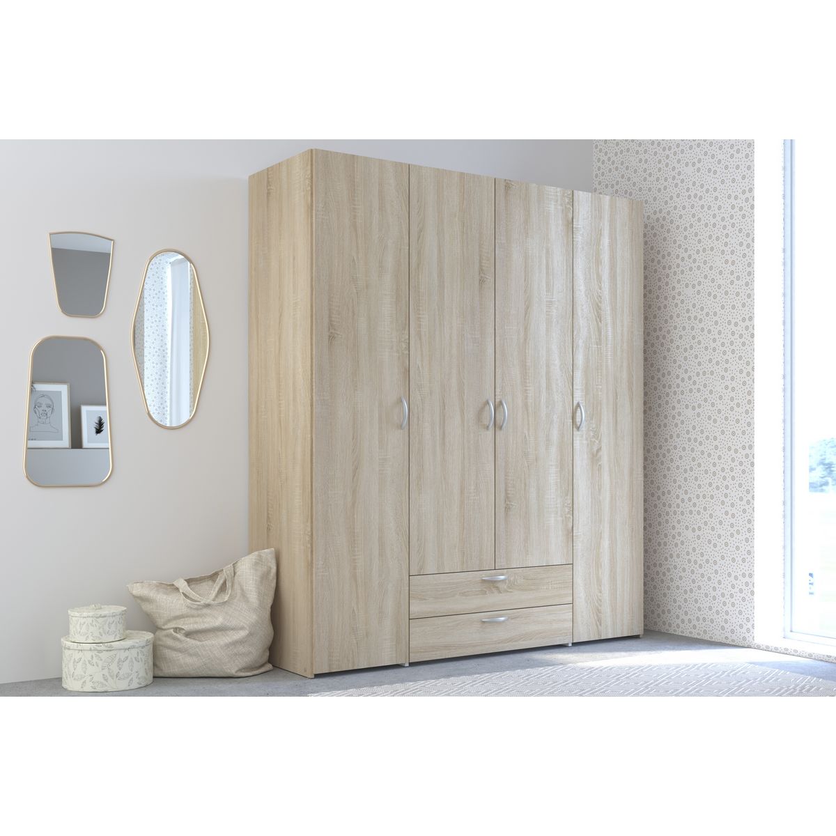 Armoire 4 portes 2 tiroirs L160cm DAISY