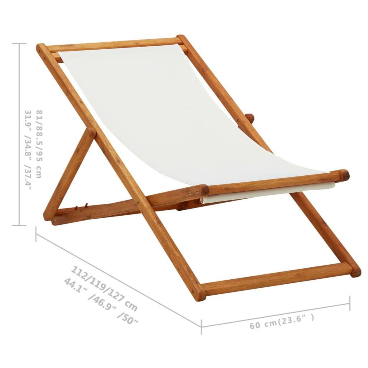 VIDAXL Chaise pliable de plage bois d'eucalyptus et tissu blanc creme