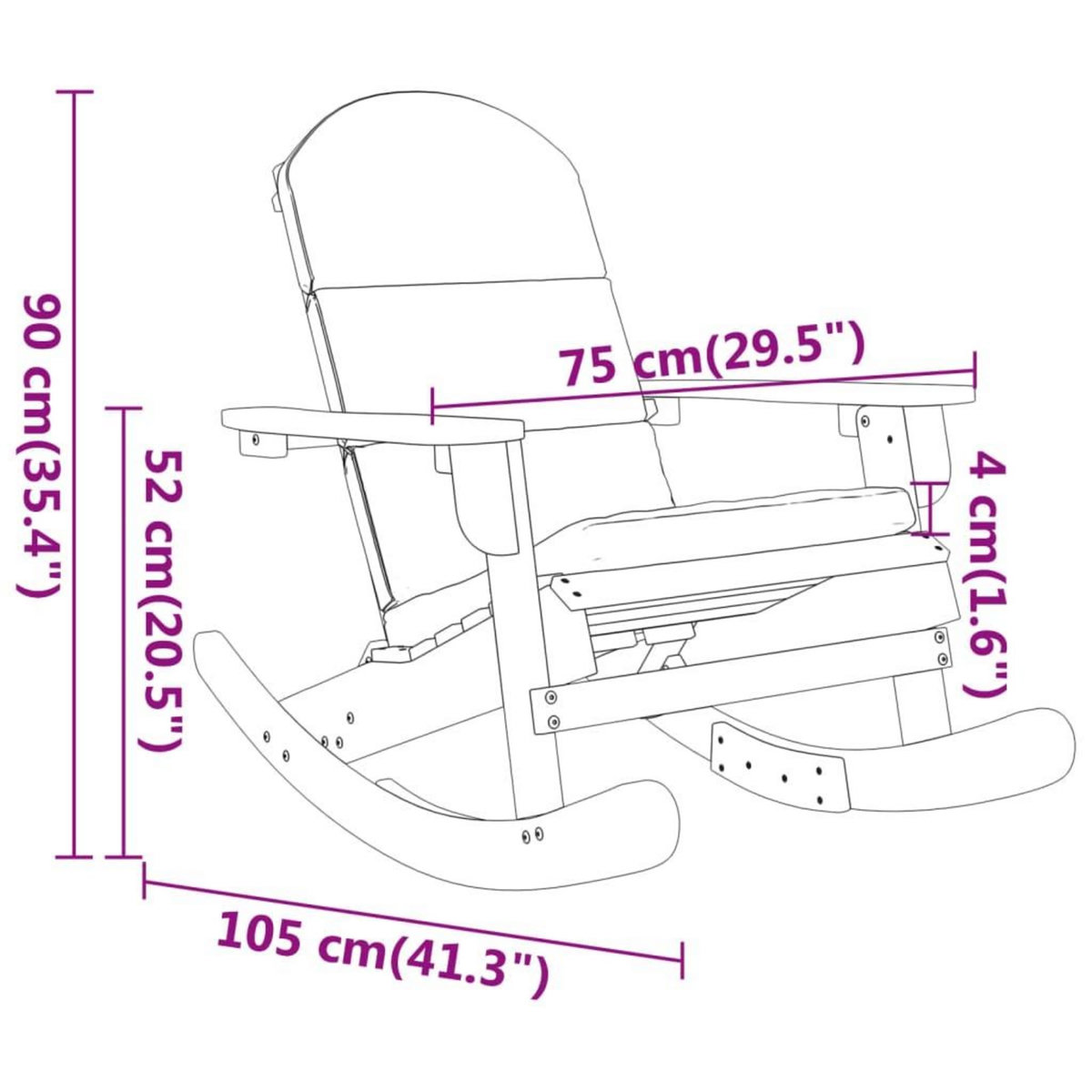 VIDAXL Chaise a bascule Adirondack avec coussins bois massif d'acacia