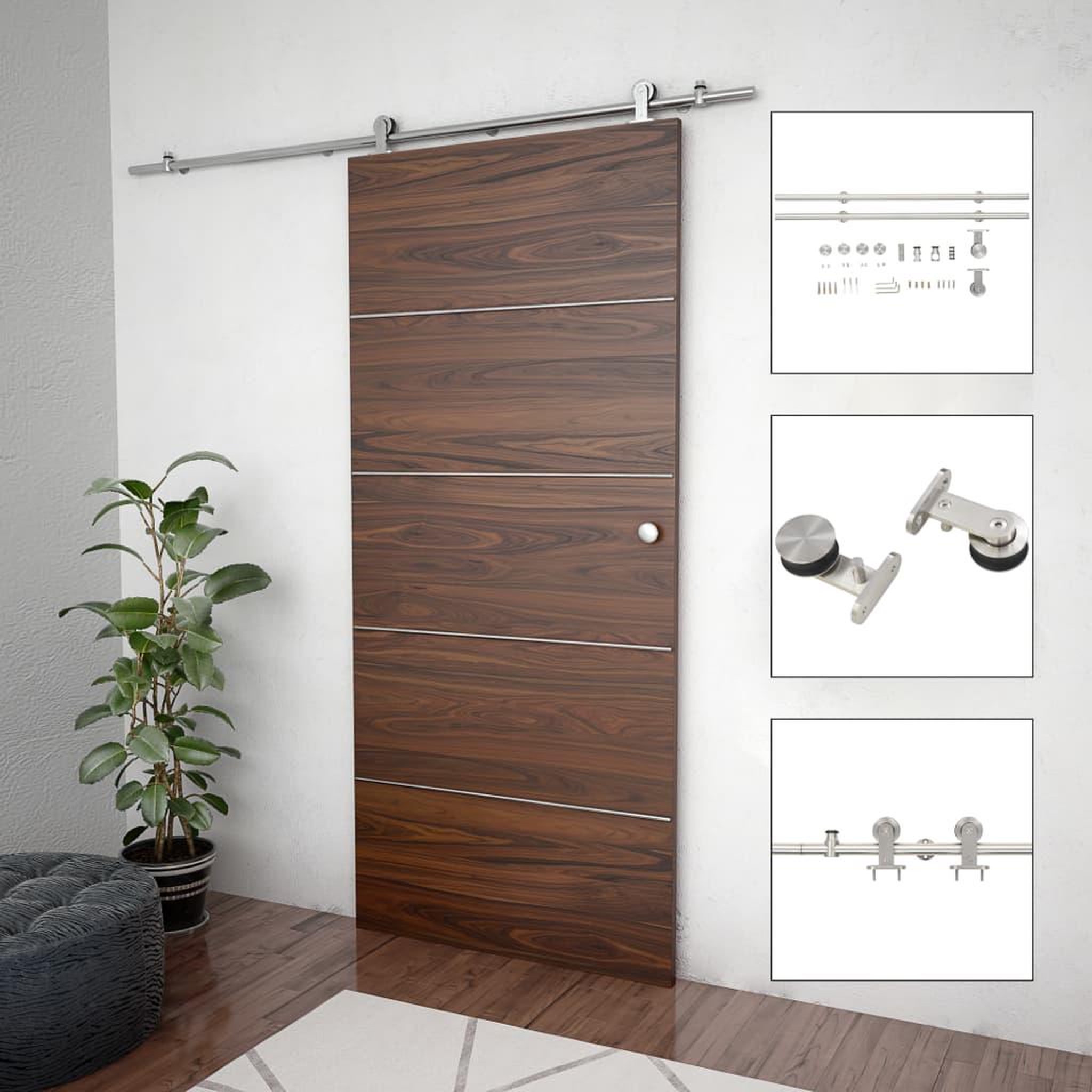 VIDAXL Kit fixation porte coulissante 183 cm Acier inoxydable Argente