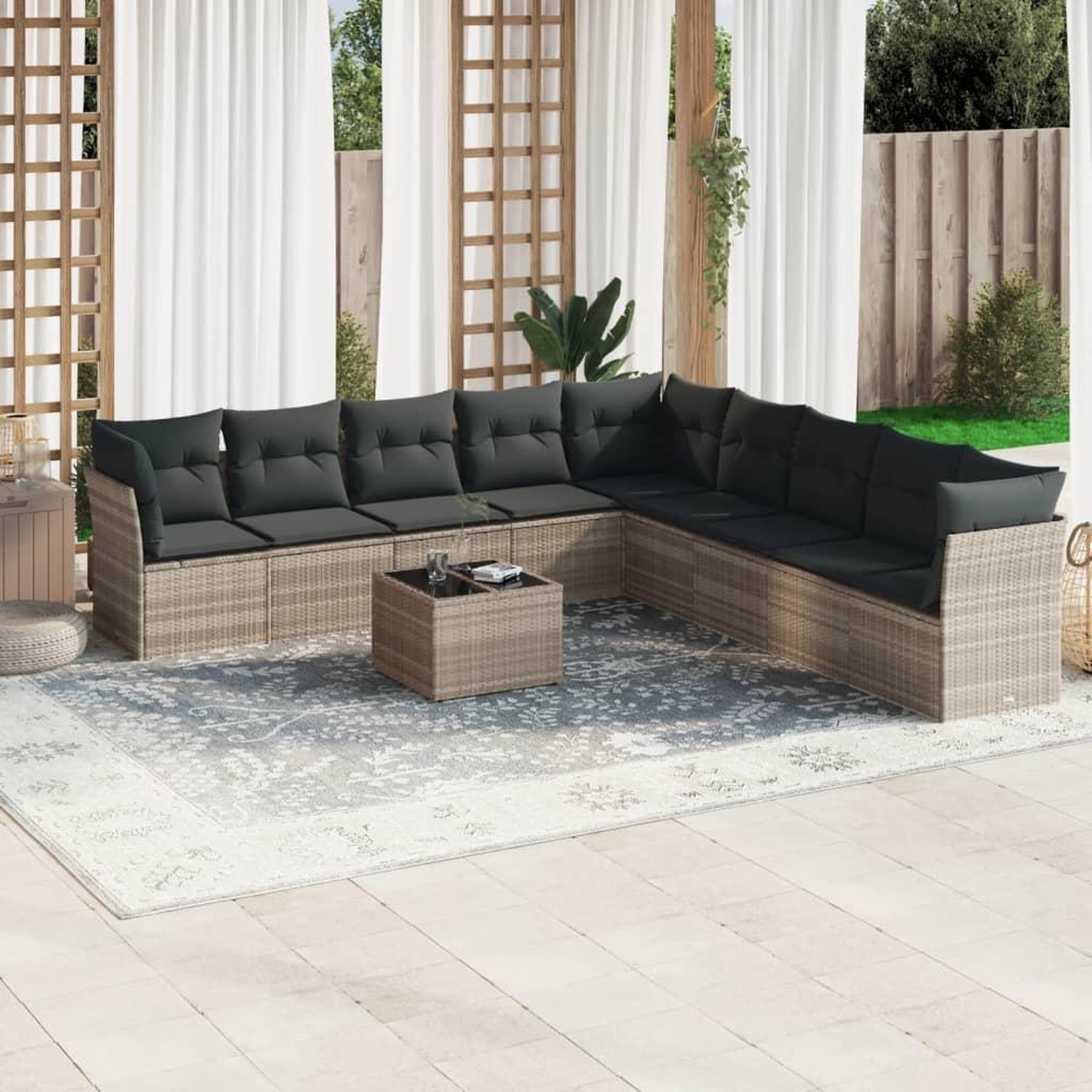VIDAXL Salon de jardin avec coussins 10 pcs gris clair resine tressee