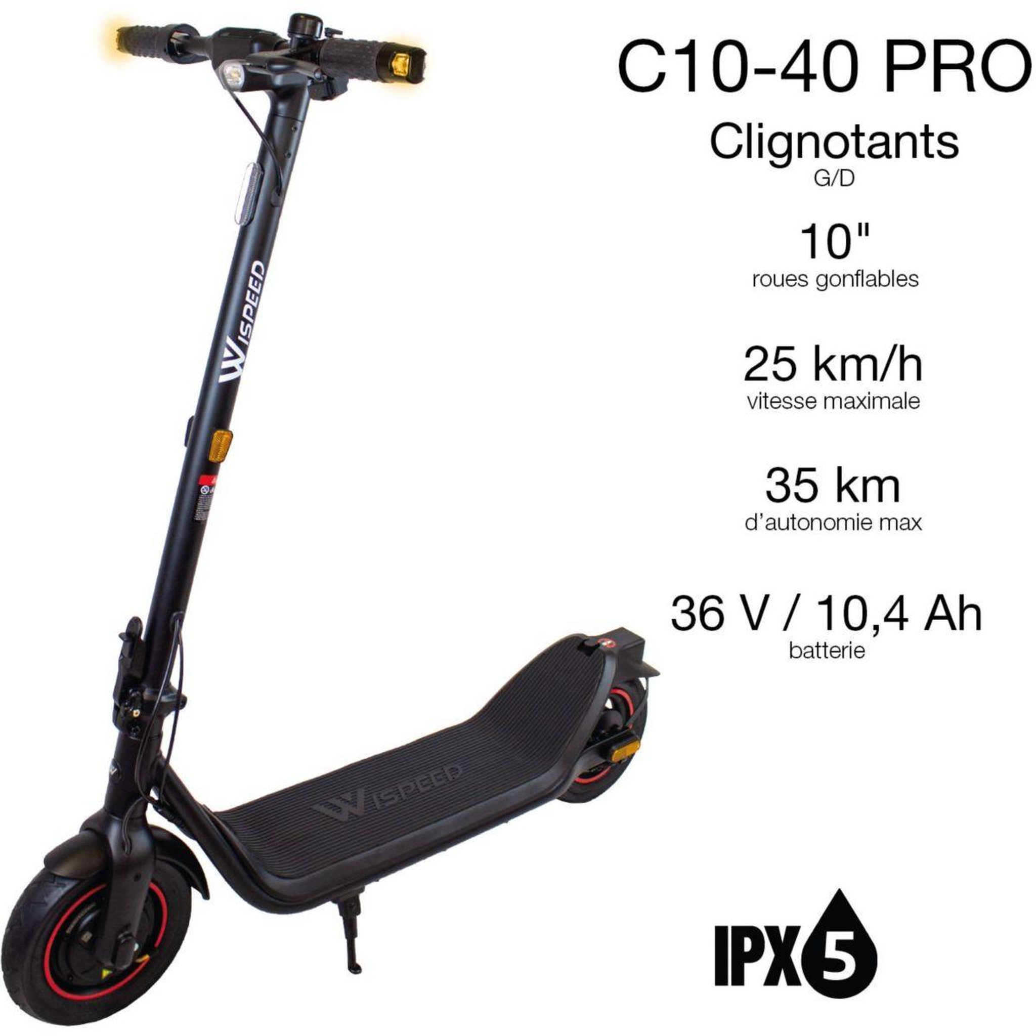 Voir la diapositive 3 : WISPEED Trottinette électrique C10-40 Pro Noir