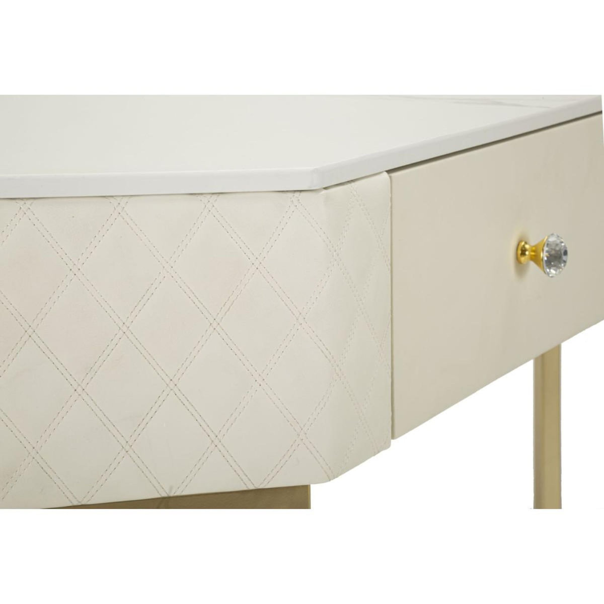 Paris Prix Console d'Angle Effet Marbre  Sharon  84cm Blanc & Or
