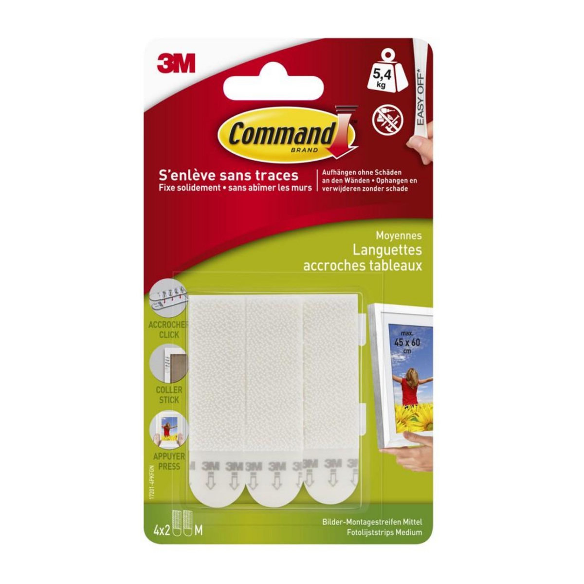 CENTRALE BRICO Lot de 8 languettes adhésives Tableaux déco COMMAND, blanc