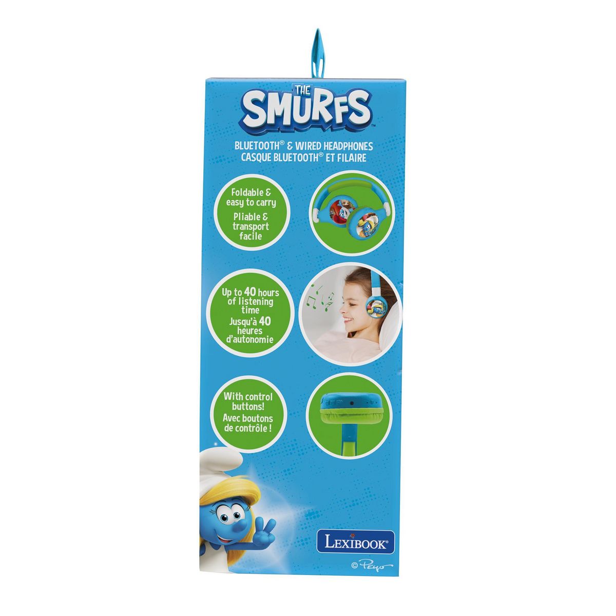 Lexibook Casque 2 en 1 Schtroumpfs Bluetooth et Filaire avec limitation de son