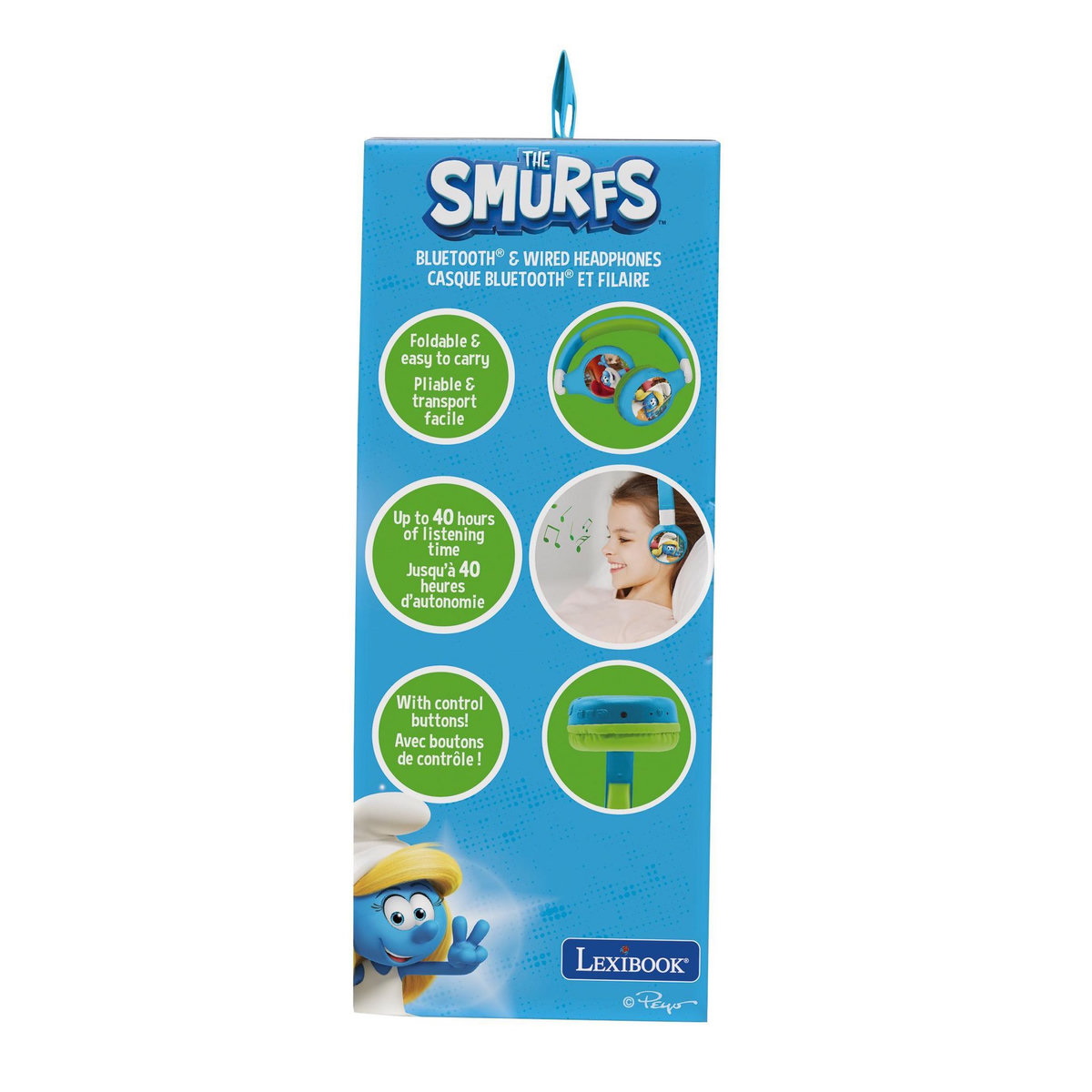 Lexibook Casque 2 en 1 Schtroumpfs Bluetooth et Filaire avec limitation de son