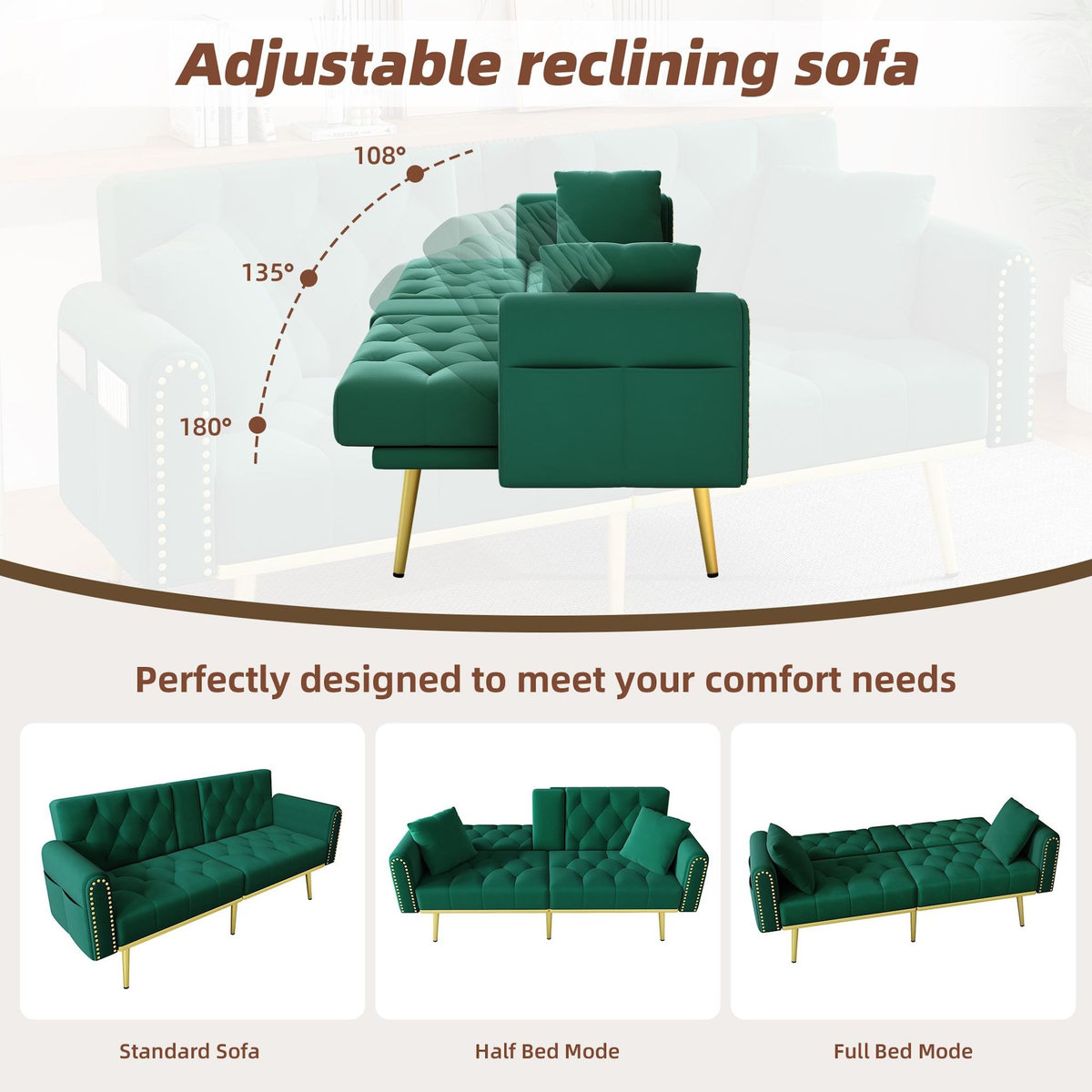 MERAX Canapé droit convertible 2 places velours