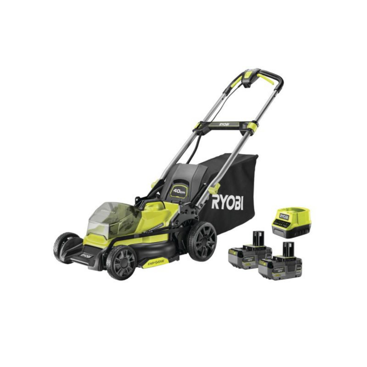 Ryobi Tondeuse poussée RYOBI 18V Brushless - coupe 40cm - 2 batteries 4,0Ah - 1 chargeur rapide - RY18LMX