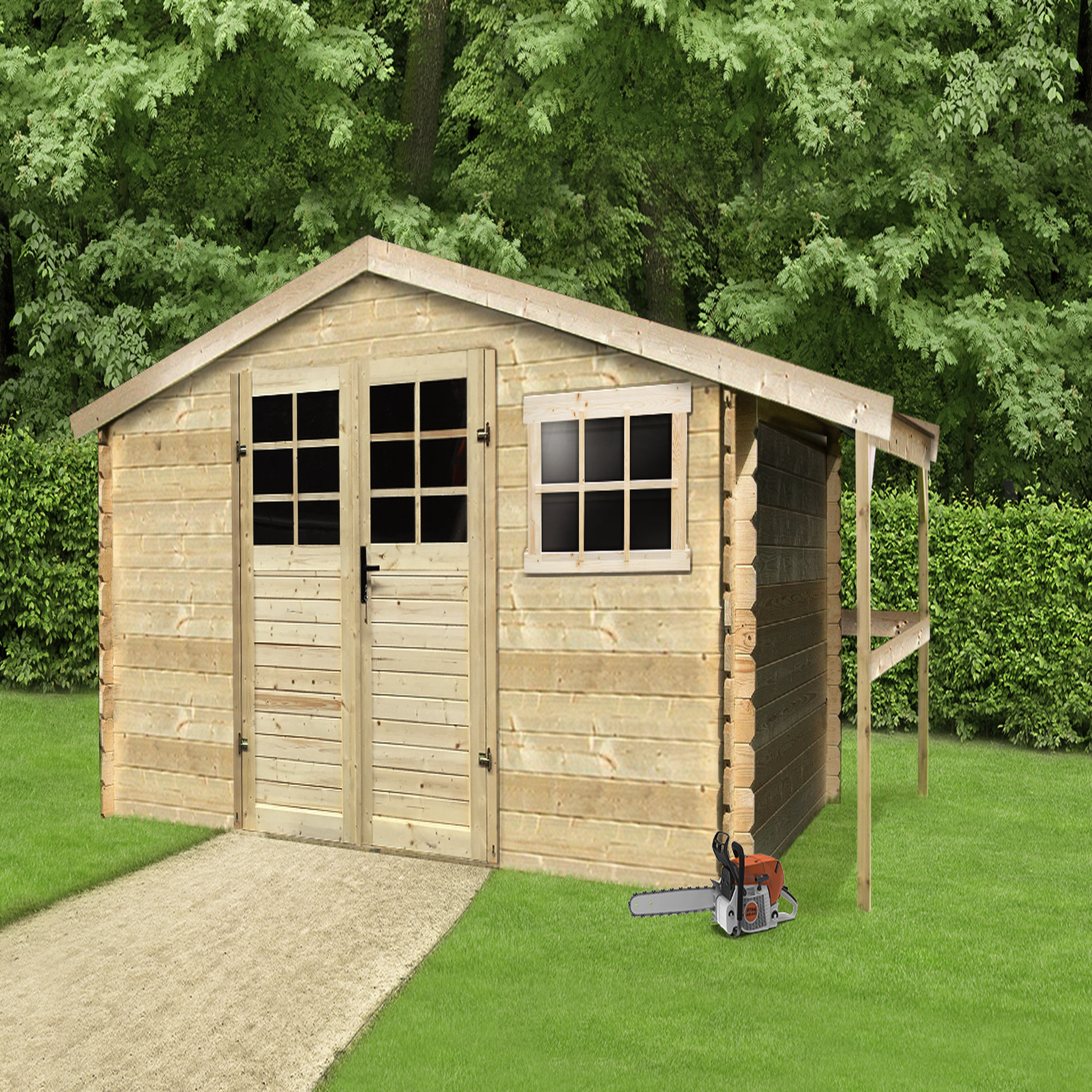 SOLID Abri chalet de jardin bois avec abri bûche de 50cm - 10m²