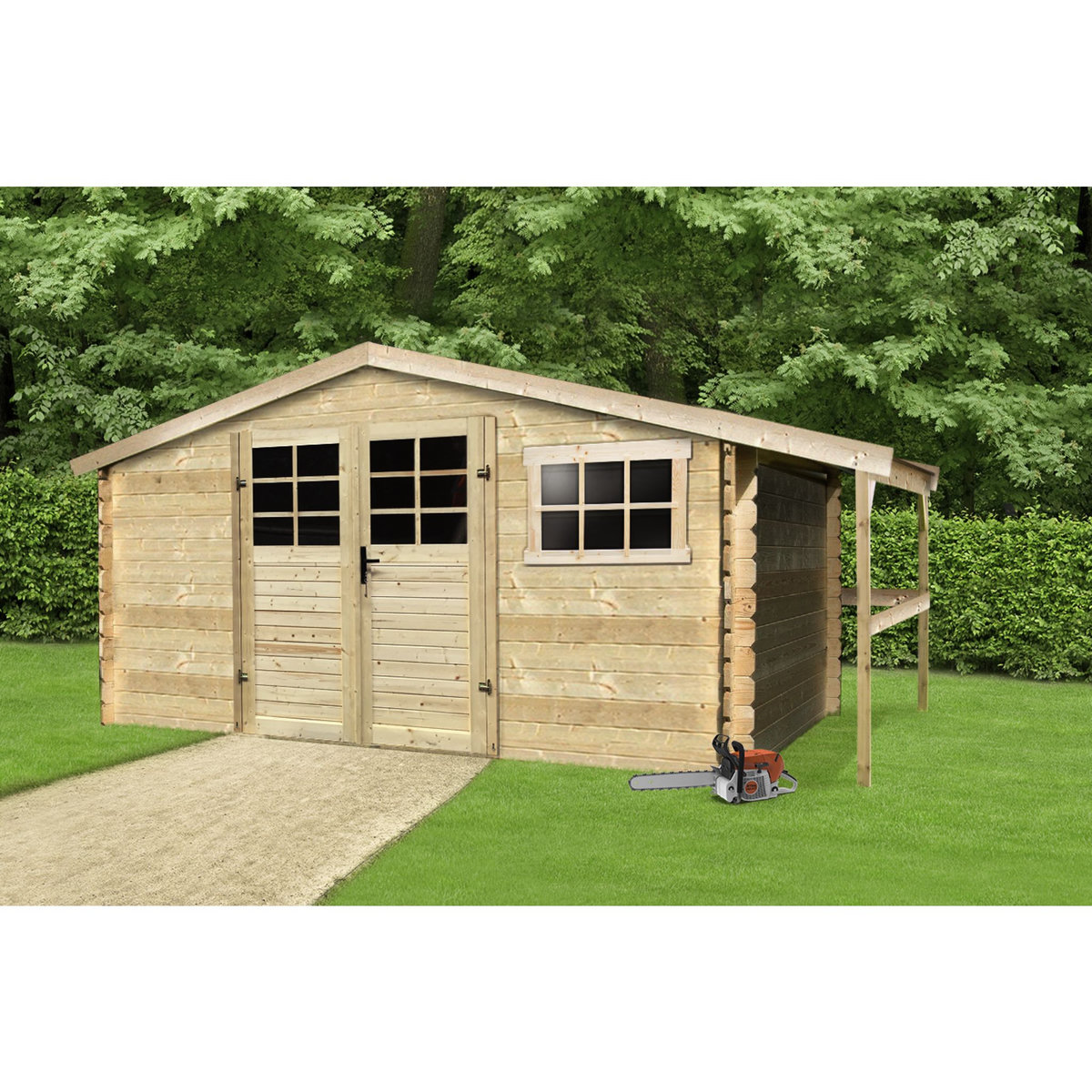 SOLID Abri chalet de jardin bois avec abri bûche de 50cm - 10m²