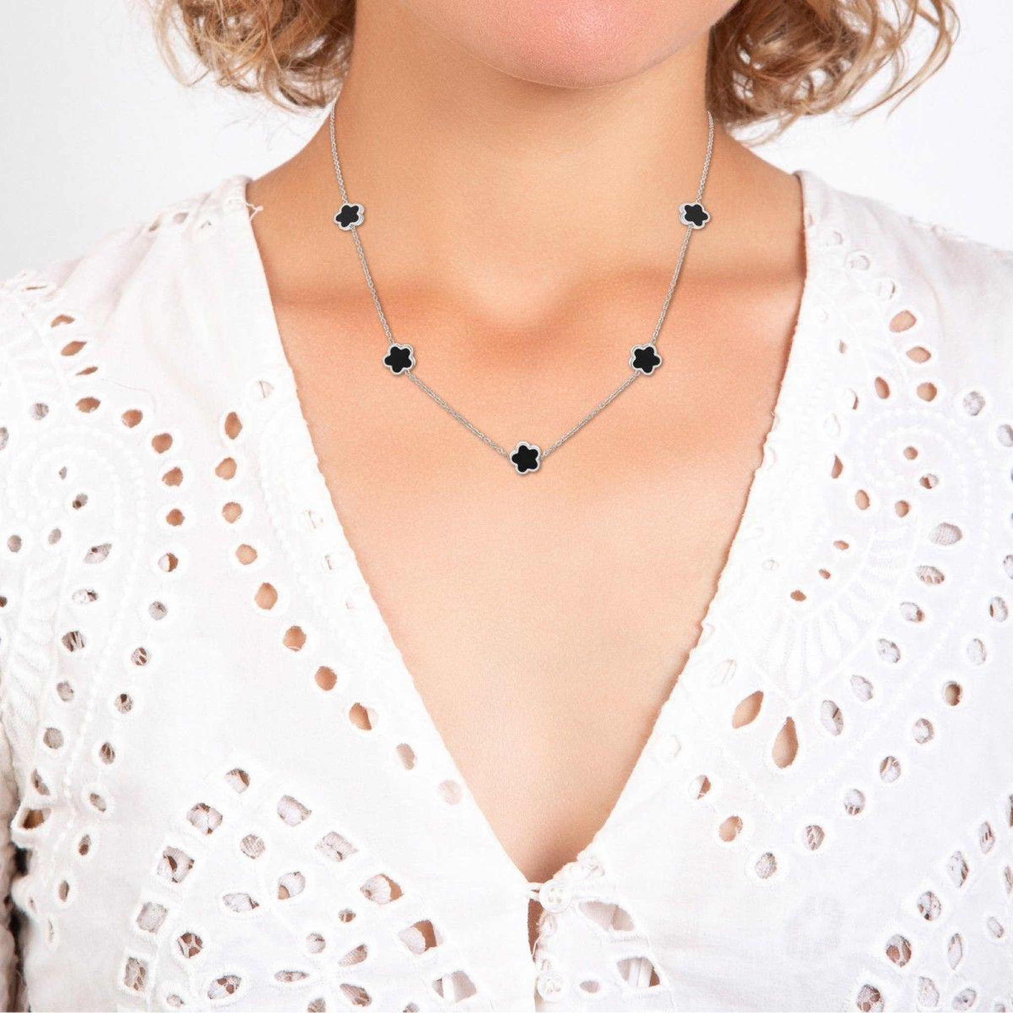 Voir la diapositive 2 : SC CRYSTAL Collier fleurs par SC Crystal en acier inoxydable