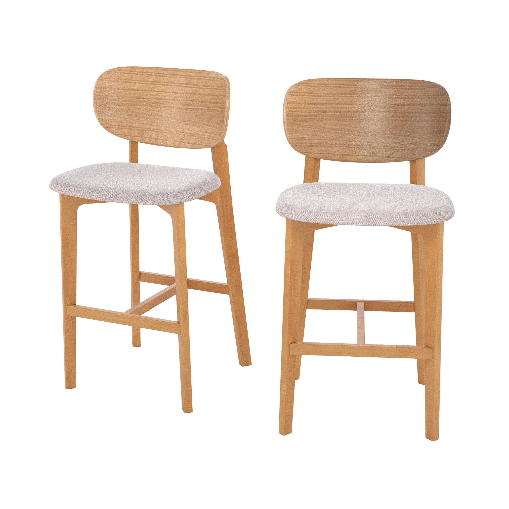 MAISON PAVANE Lot de 2 chaises pour îlot central 66 cm en bois et tissu beige-aria