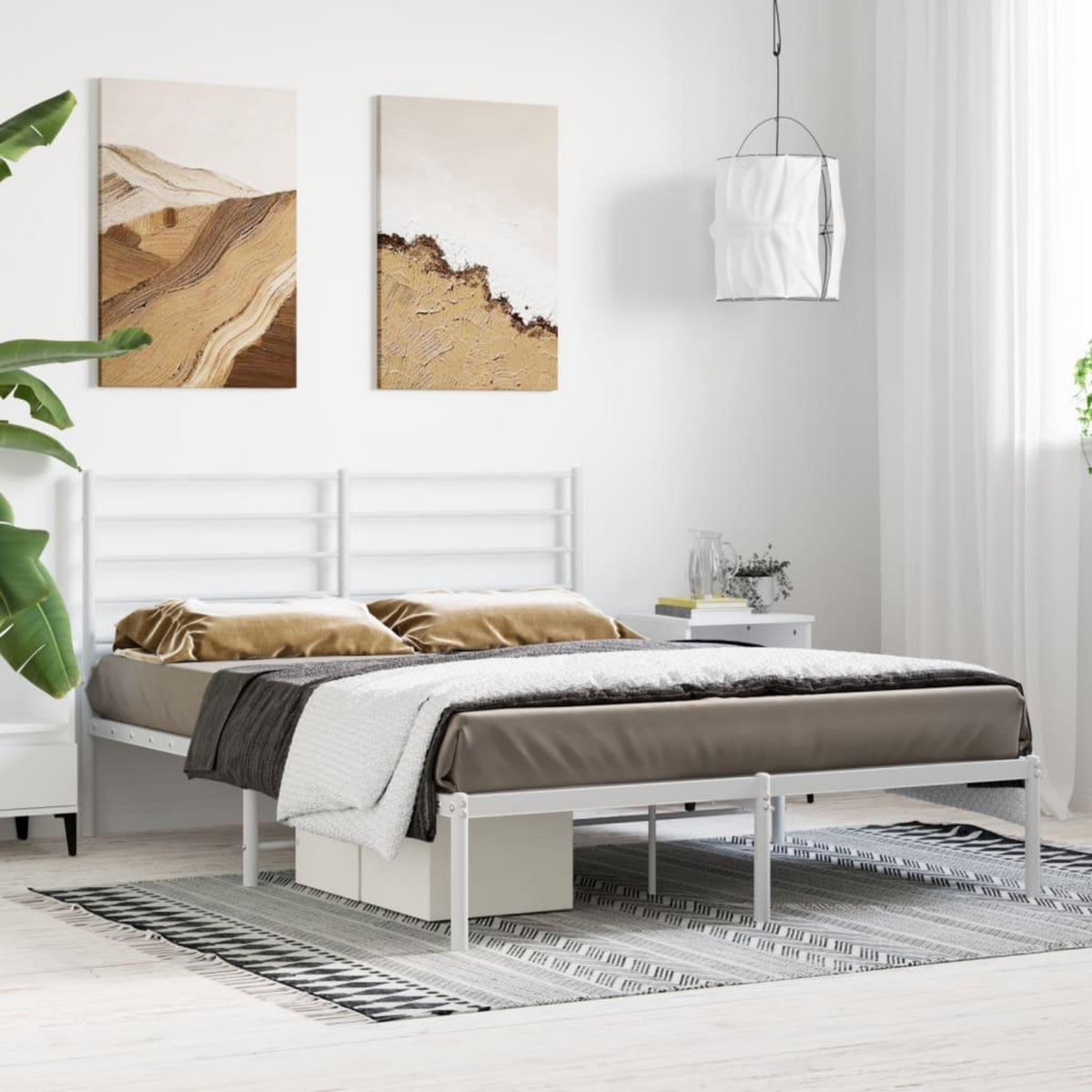 VIDAXL Cadre de lit metal sans matelas et tete de lit blanc 120x200 cm