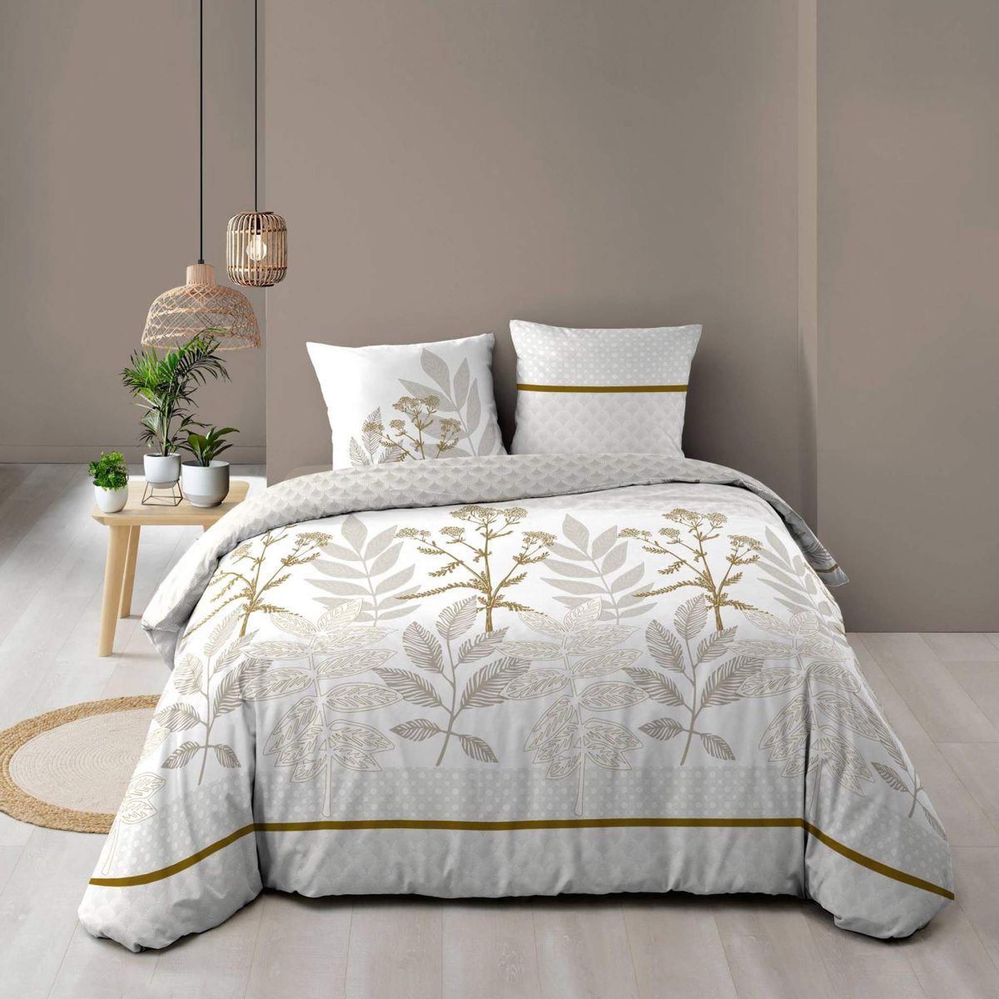Douceur d'Intérieur Parure de lit réversible 3 pièces  raoni  240x220cm naturel
