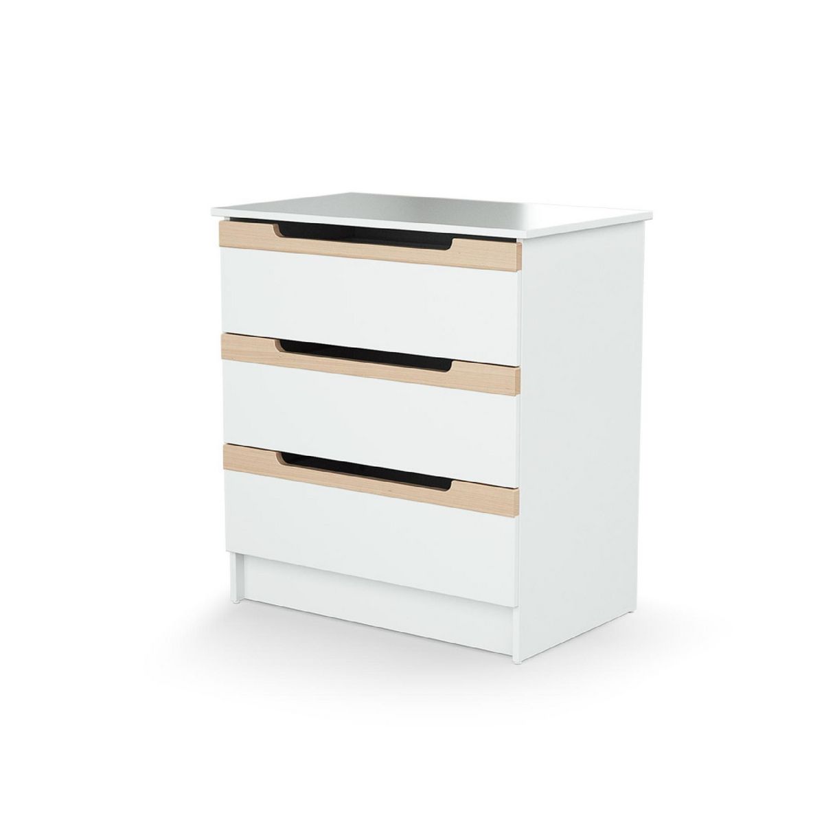 AT4 Commode à langer 3 tiroirs en bois CARROUSEL Blanc et Hêtre Verni