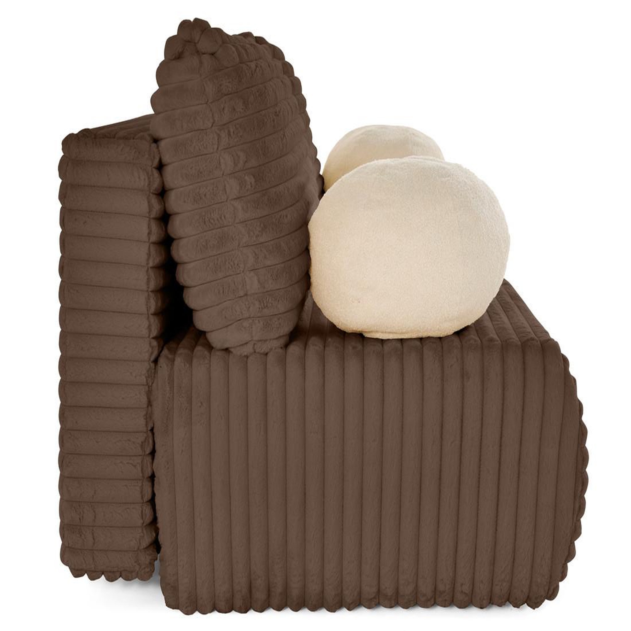 Voir la diapositive 6 : BEST MOBILIER Marvin - canapé 3 places convertible et coffre en fausse fourrure côtelée avec 2 coussins boule inclus