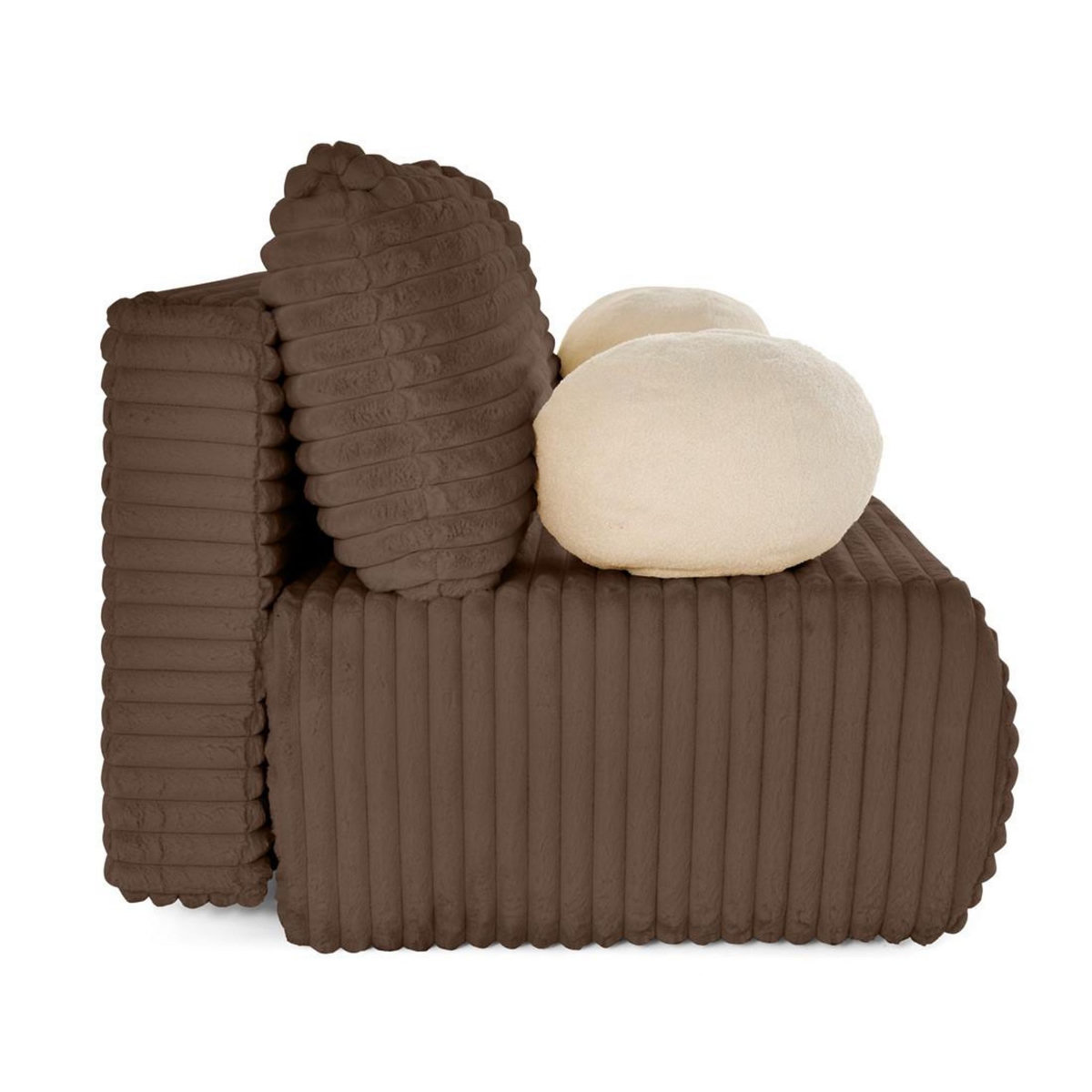 BEST MOBILIER Marvin - canapé 3 places convertible et coffre en fausse fourrure côtelée avec 2 coussins boule inclus