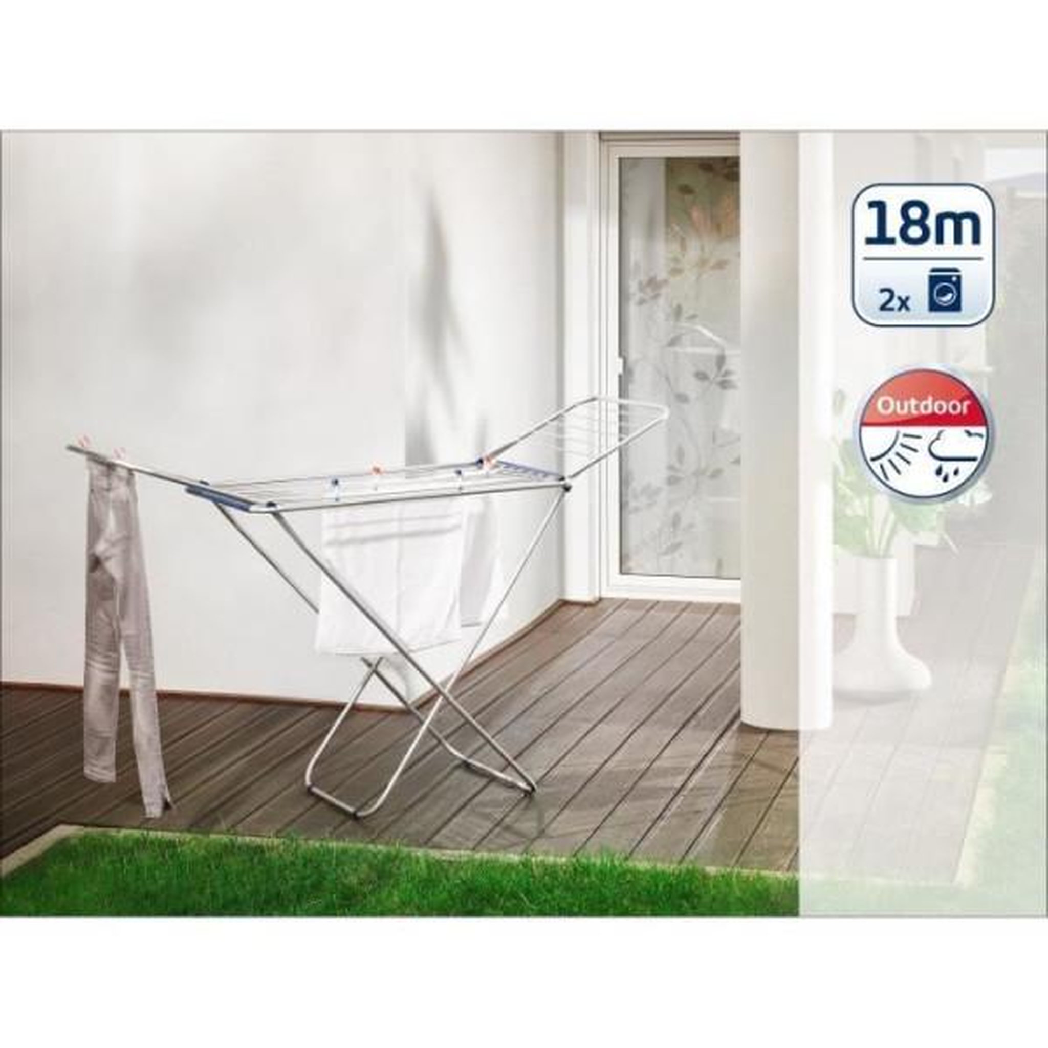 Voir la diapositive 2 : Leifheit Étendoir a linge Leifheit 180 Classic Siena 81151, séchoir a linge avec 18m d'étendage, tancarville ultra-léger et spacieux,